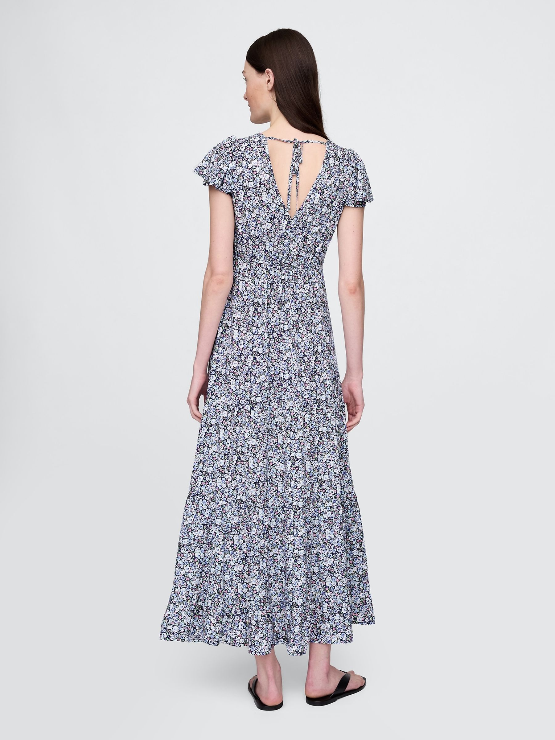 Blue Floral Tiered V-Neck Maxi Dress - Image 2 of 6