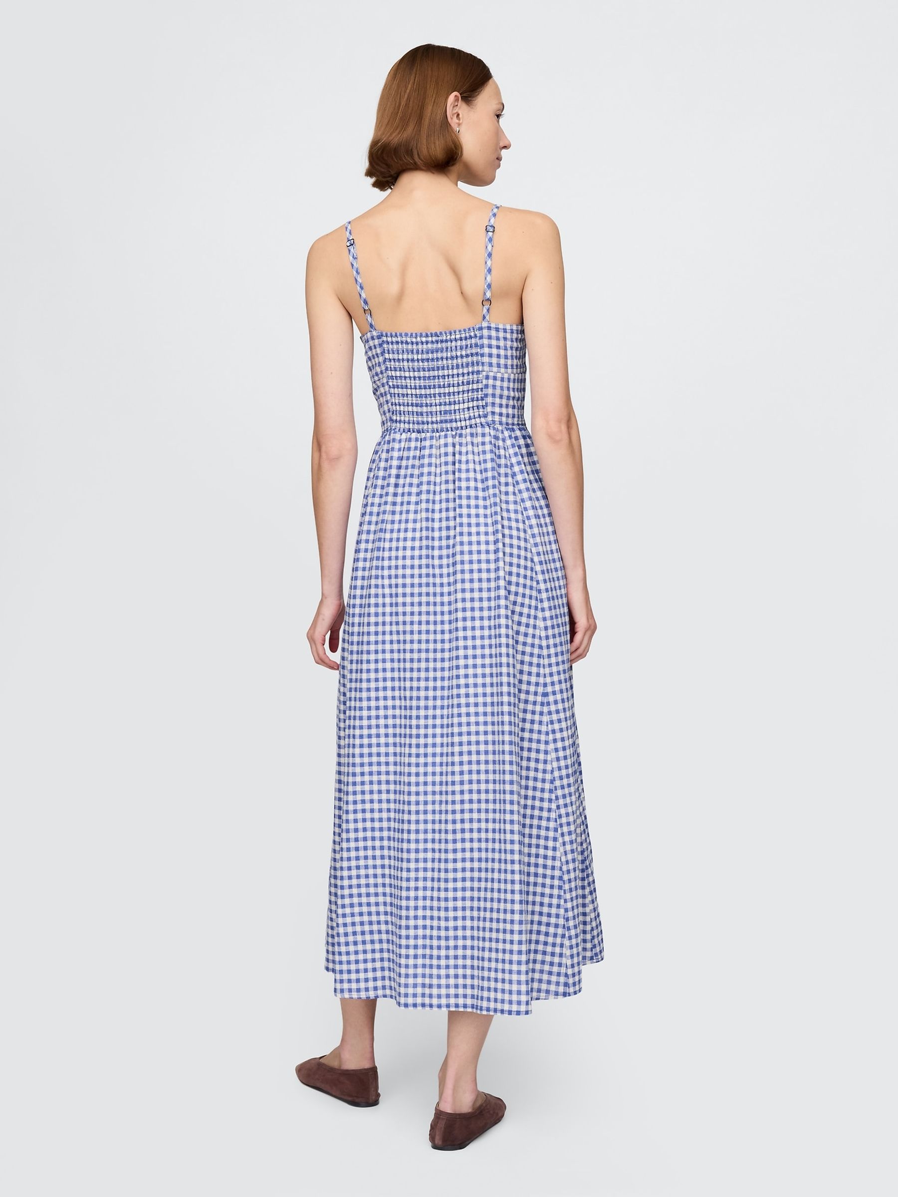 Blue/White Gingham Cotton Corset Maxi Summer Dress - Image 2 of 5