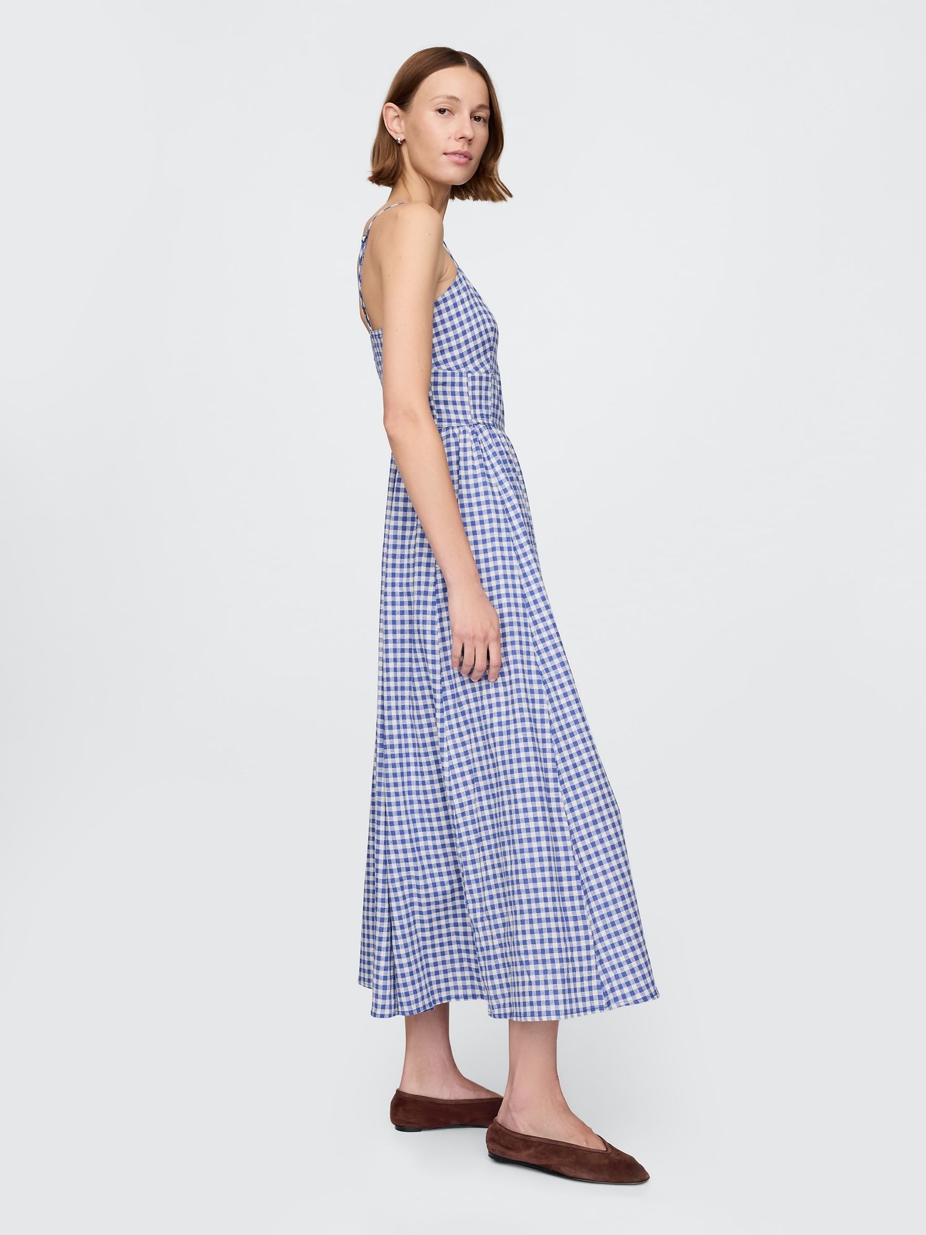 Blue/White Gingham Cotton Corset Maxi Summer Dress - Image 3 of 5