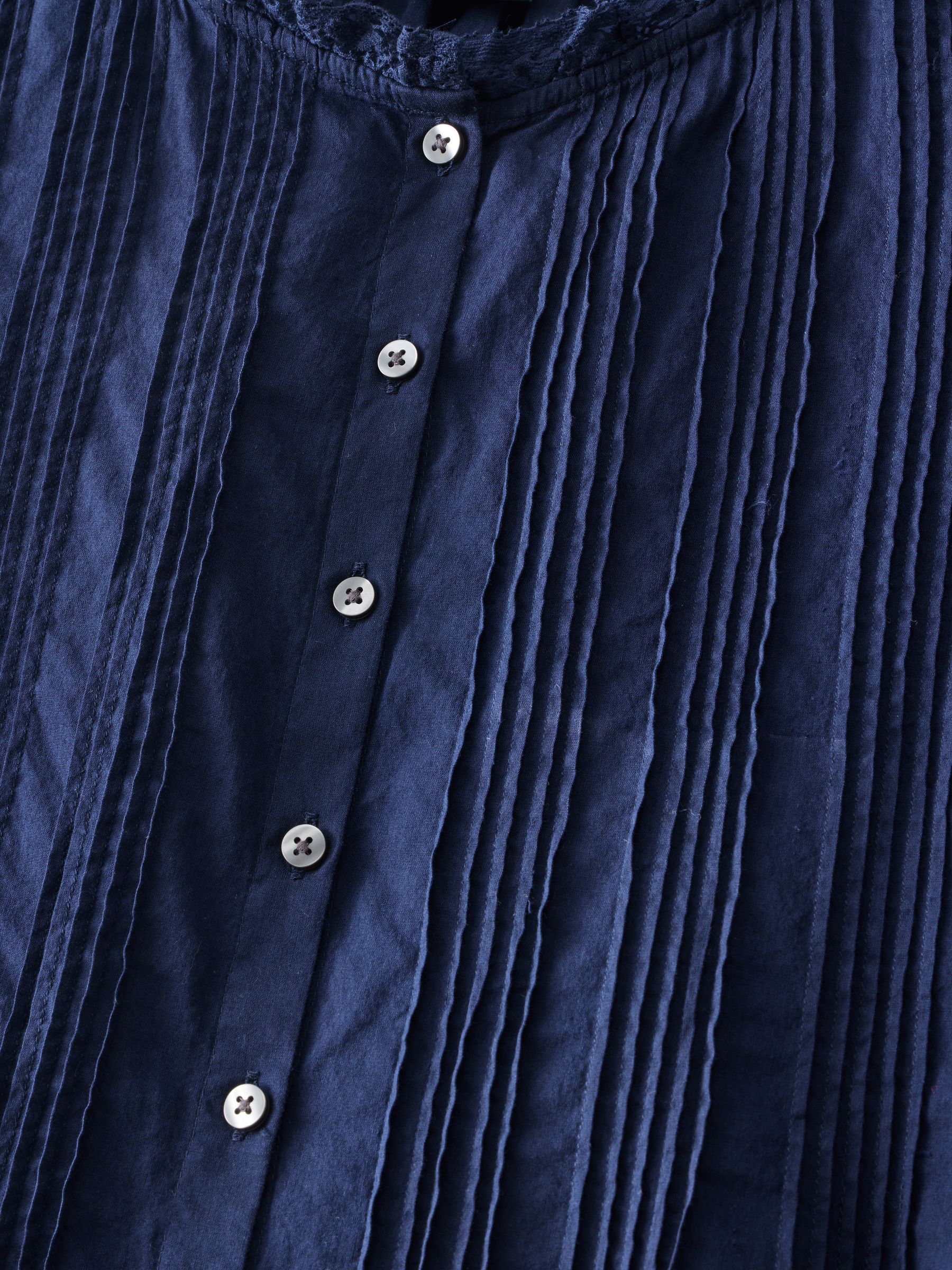 Navy Blue Cotton Button Through Bubble-Sleeve Top - Image 6 of 6