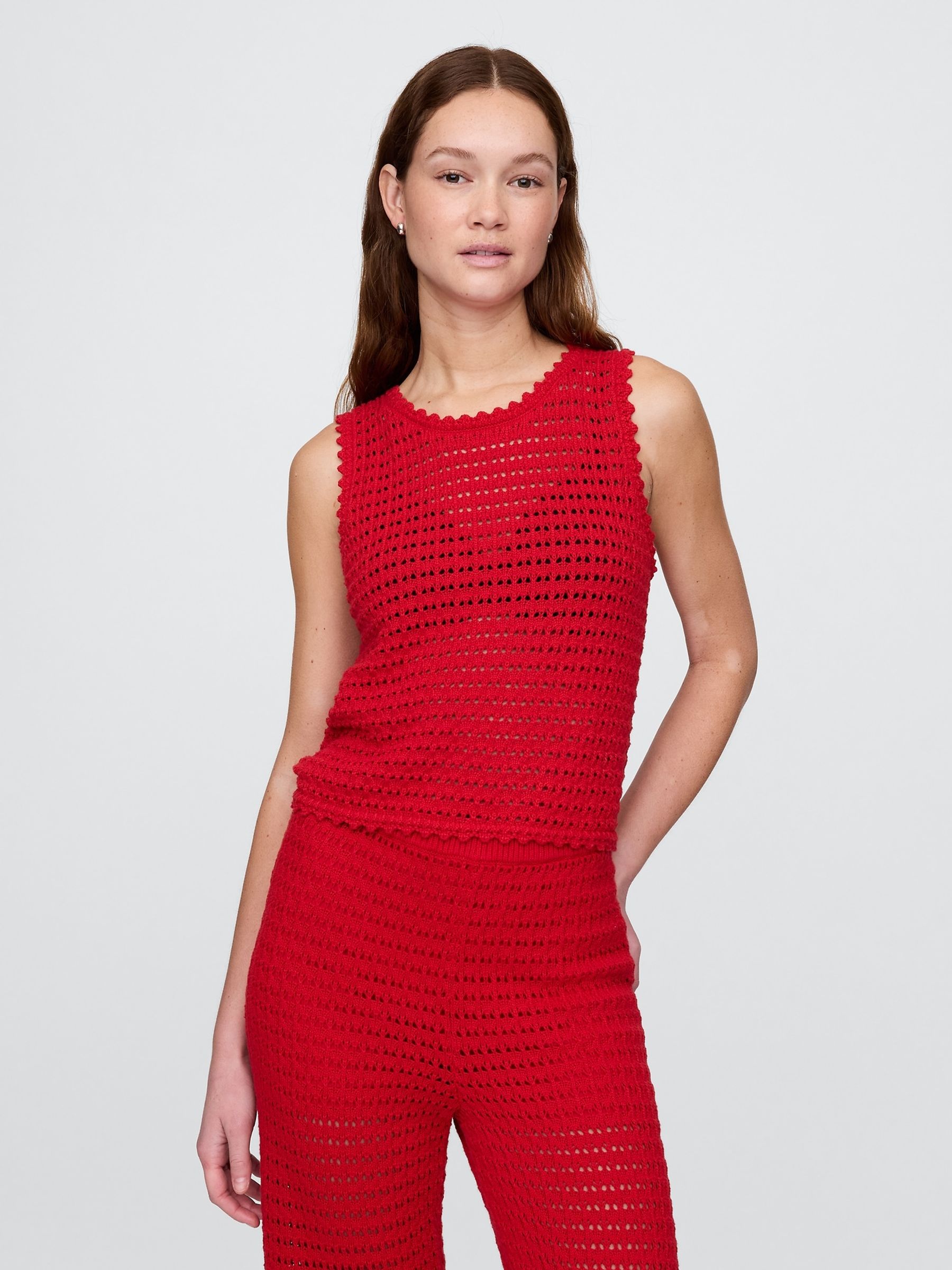 Red 100% Cotton Crochet Vest - Image 1 of 5