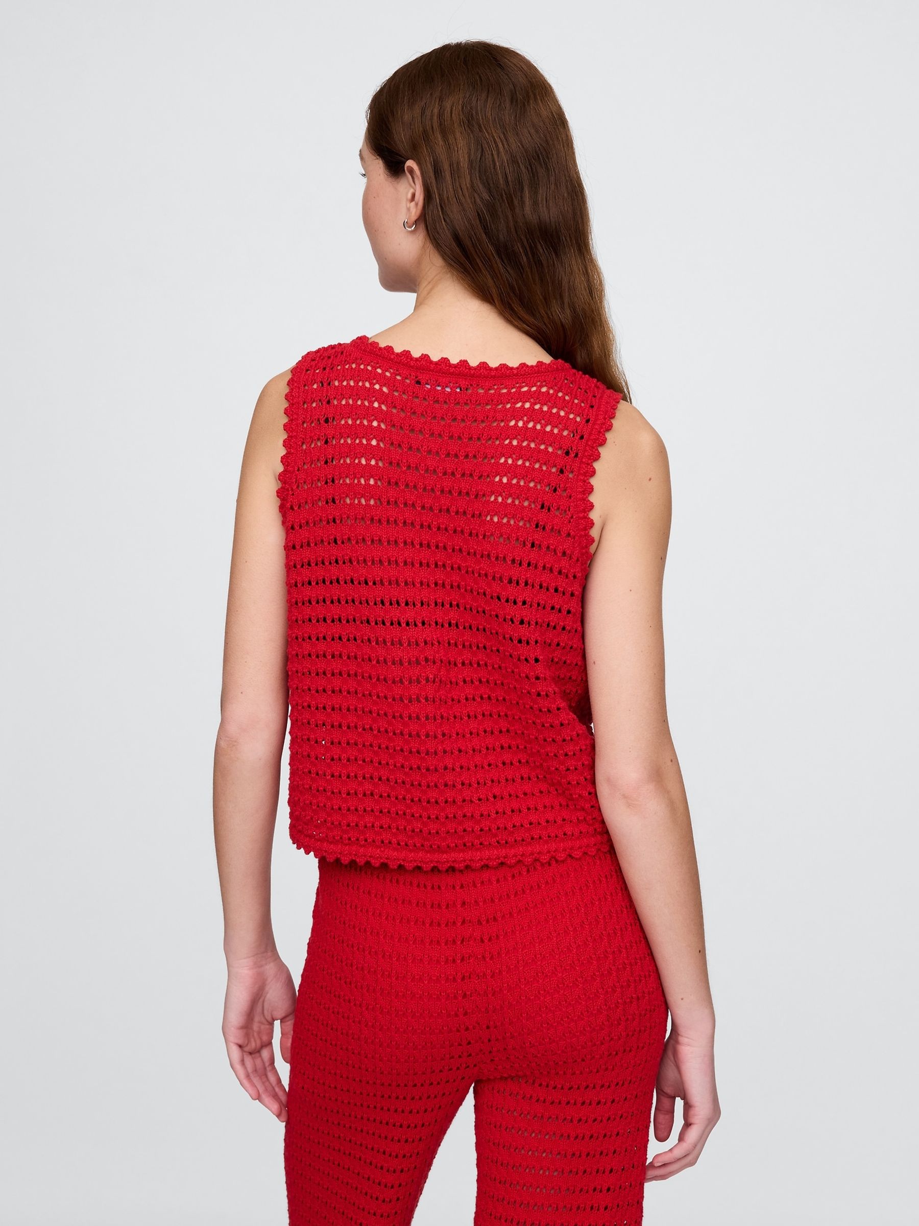 Red 100% Cotton Crochet Vest - Image 2 of 5