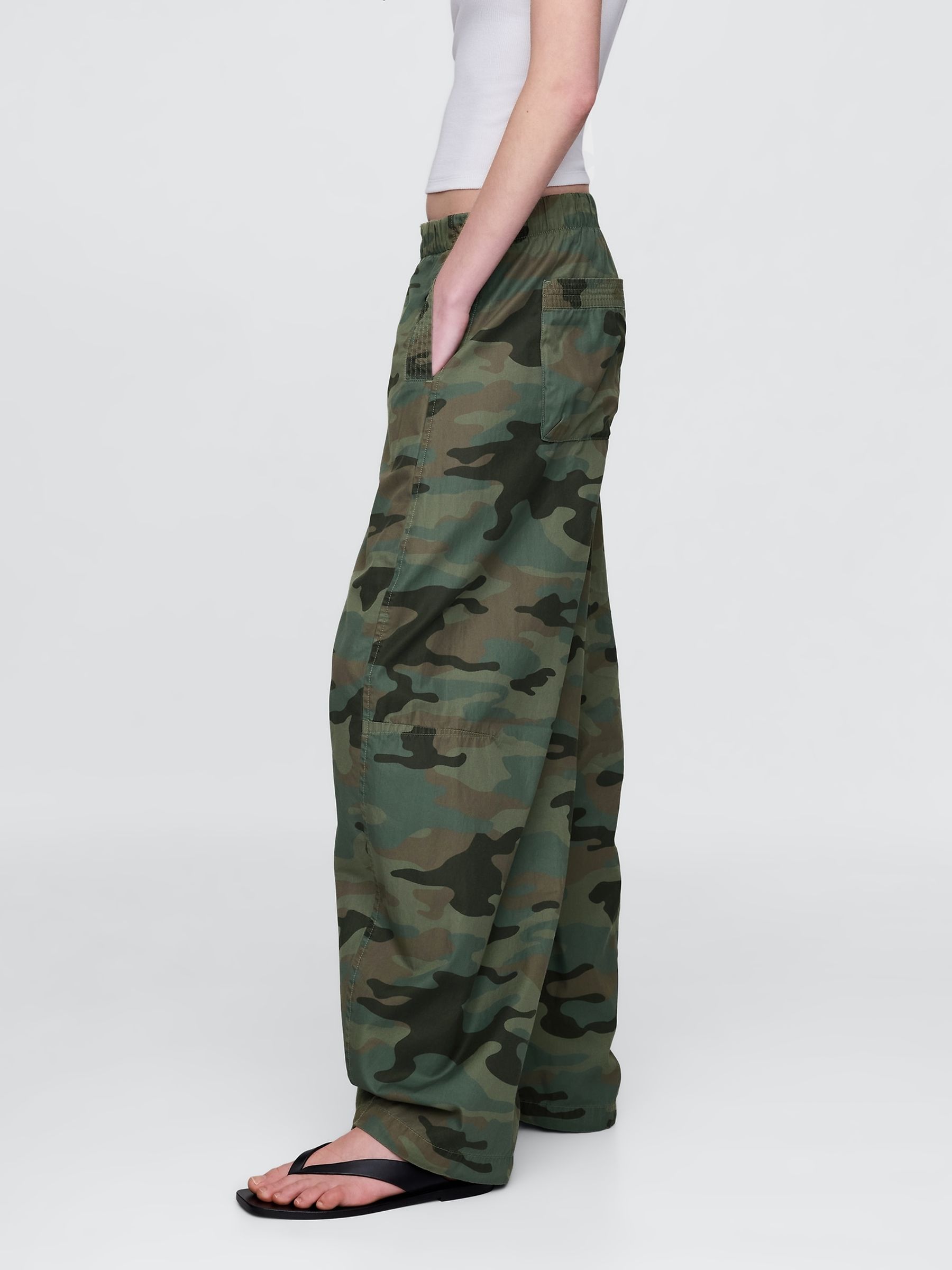Green Camo Low Waisted Barrel Parachute Trousers - Image 3 of 5