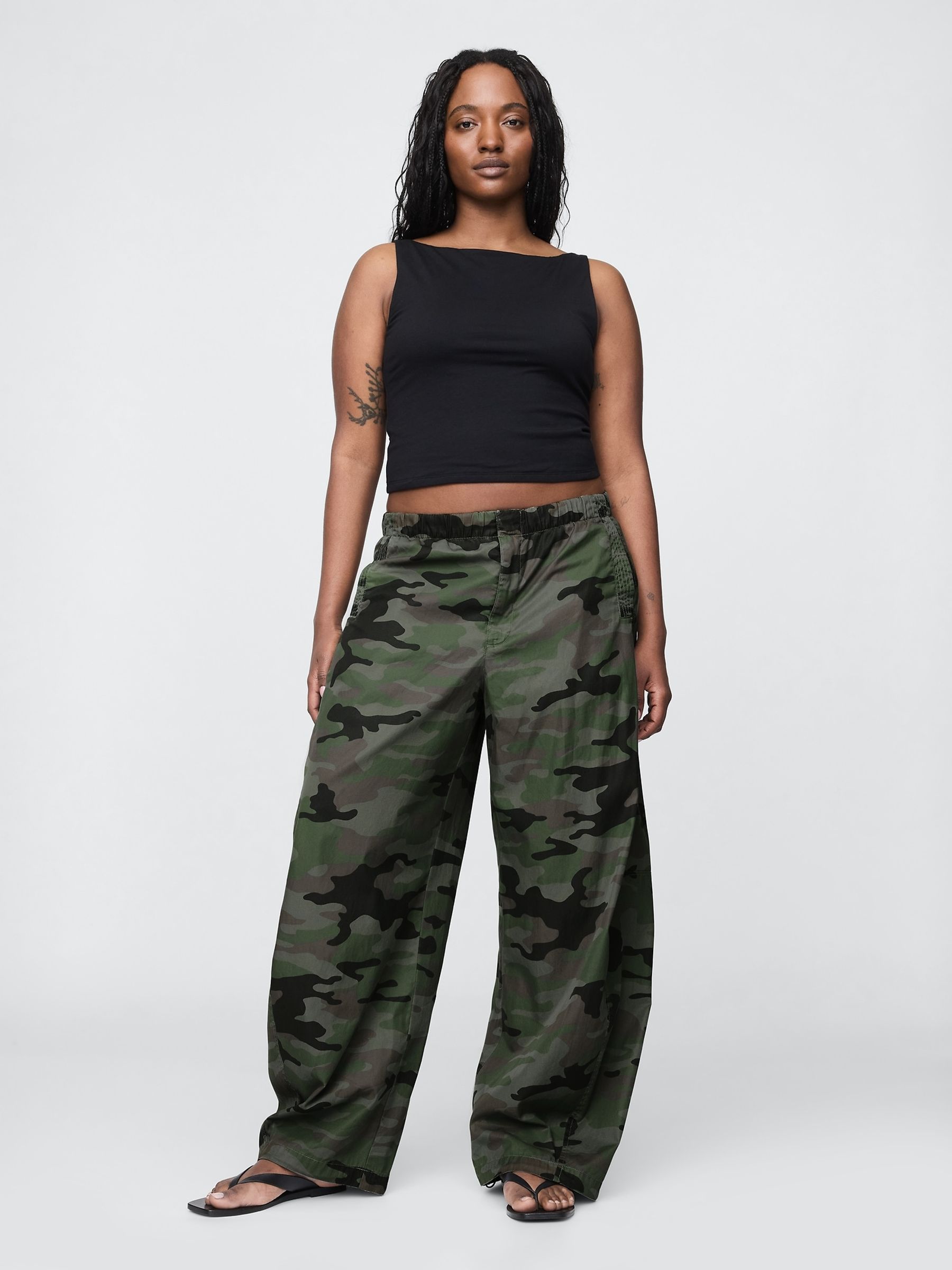 Green Camo Low Waisted Barrel Parachute Trousers - Image 5 of 5