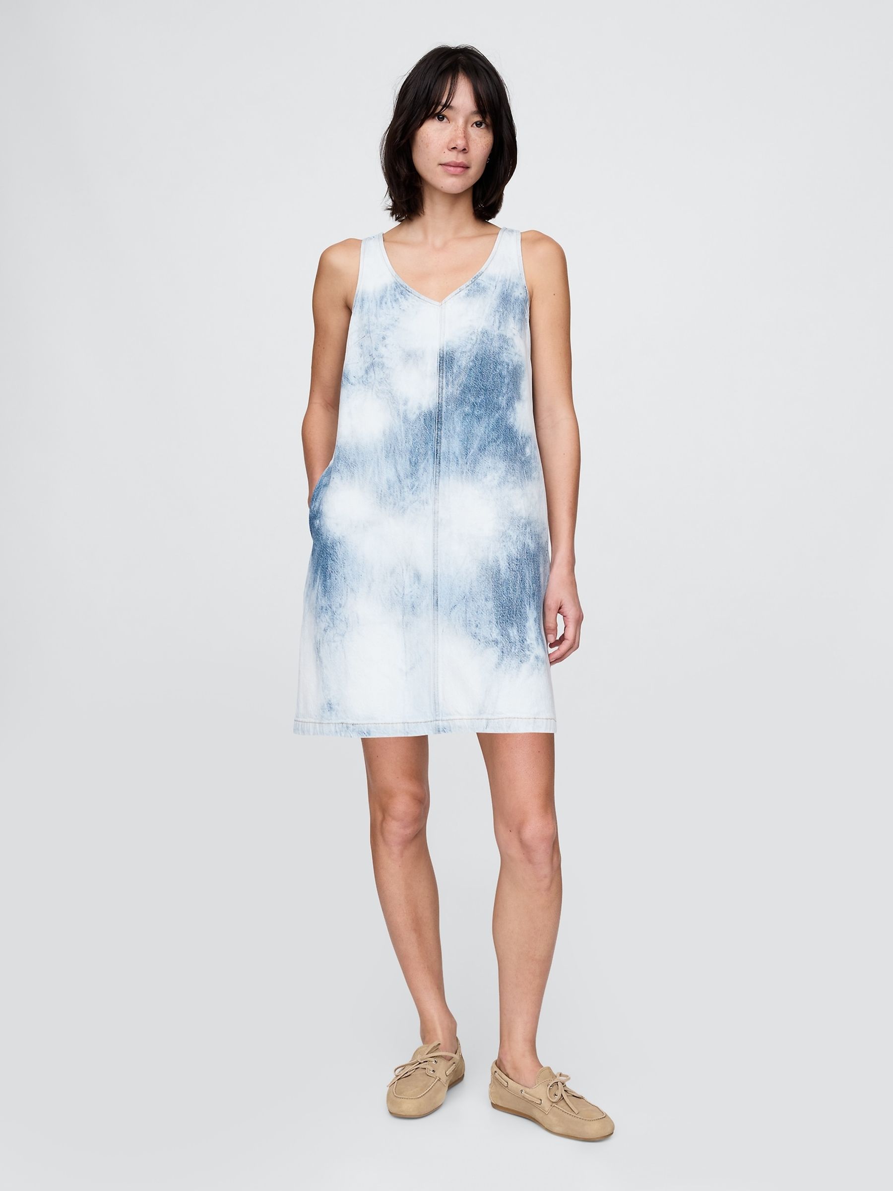 Blue UltraSoft V-Neck Denim Mini Summer Dress - Image 1 of 5