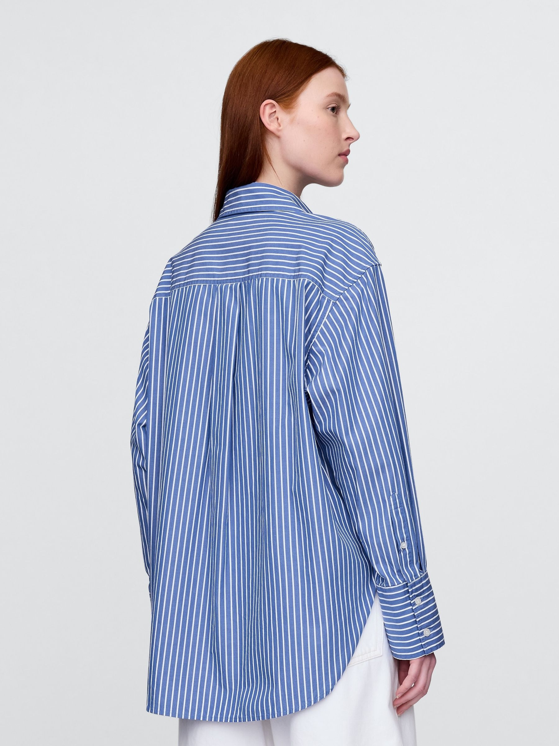 Blue/White Stripe Cotton Poplin Striped Oversized Shirt - Image 2 of 5
