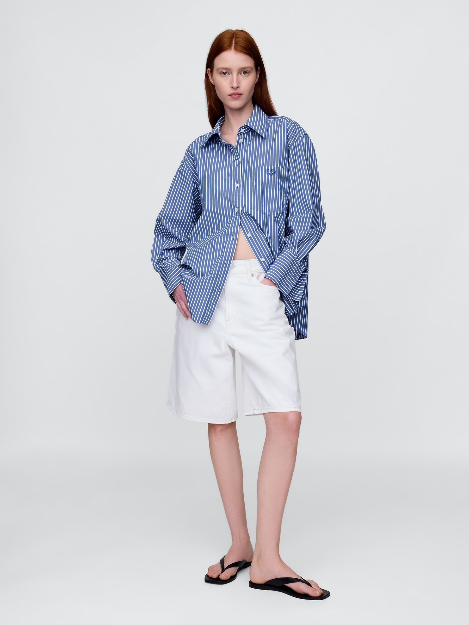 Blue/White Stripe Cotton Poplin Striped Oversized Shirt - Image 3 of 5