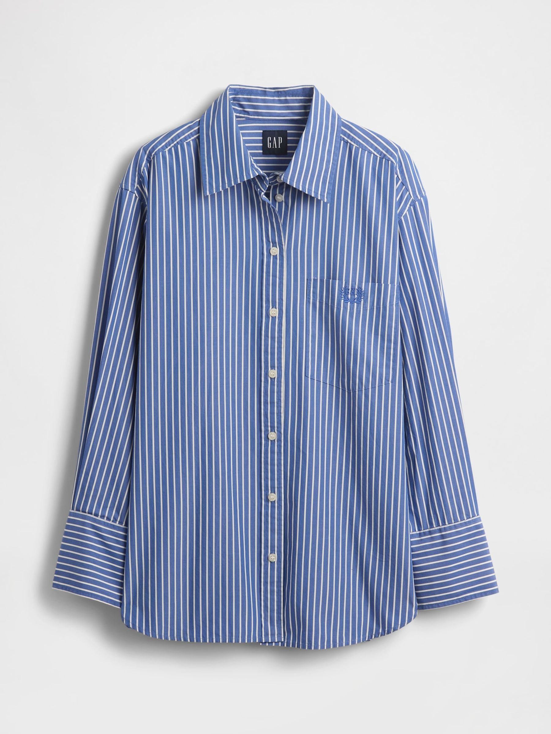 Blue/White Stripe Cotton Poplin Striped Oversized Shirt - Image 5 of 5