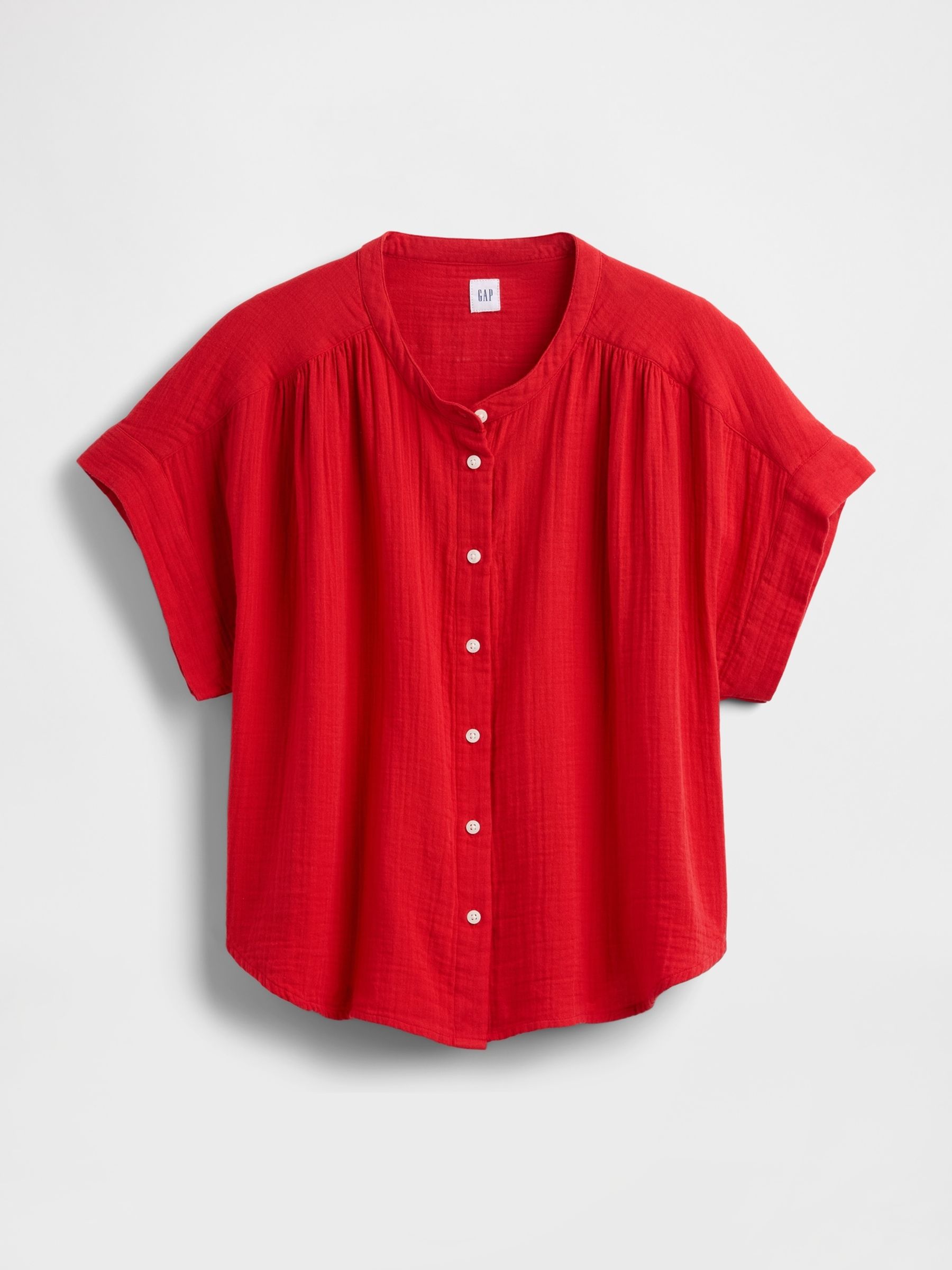 Red 100% Cotton Crinkle Gauze Dolman Short Sleeve Shirt - Image 4 of 4