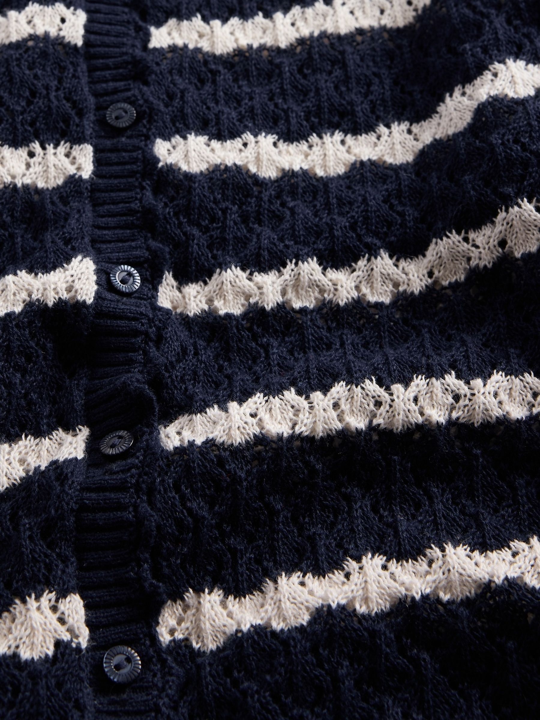 Navy/White Stripe DÔEN Linen-Blend Short Sleeve Pointelle Cardigan - Image 6 of 6