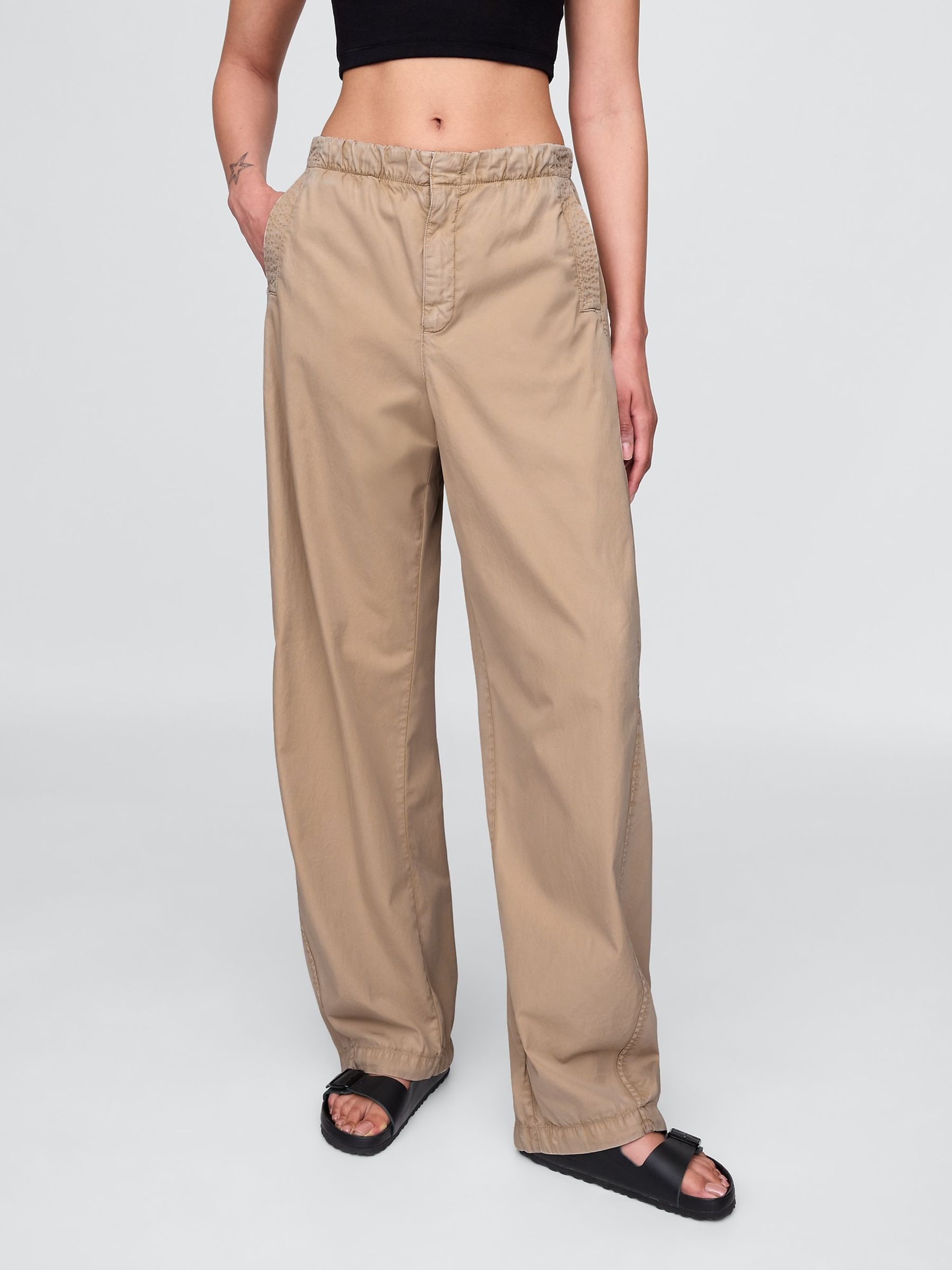 Cream Low Waisted Barrel Parachute Trousers - Image 1 of 5