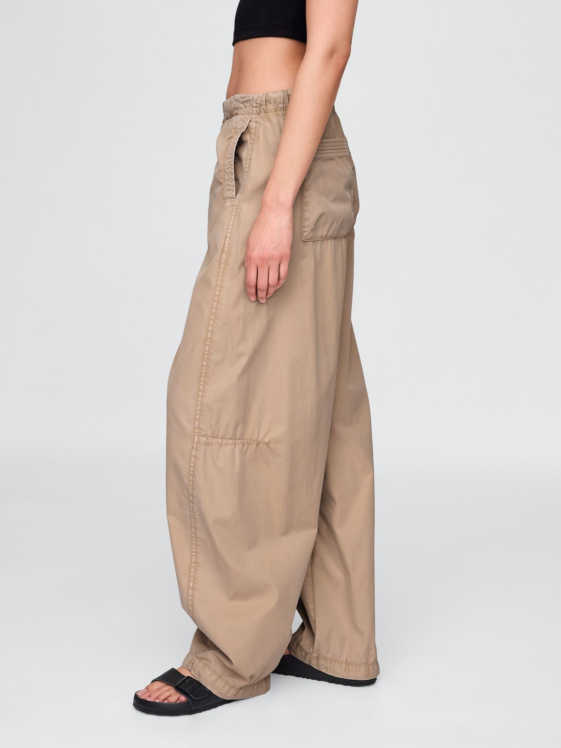 Cream Low Waisted Barrel Parachute Trousers | Gap