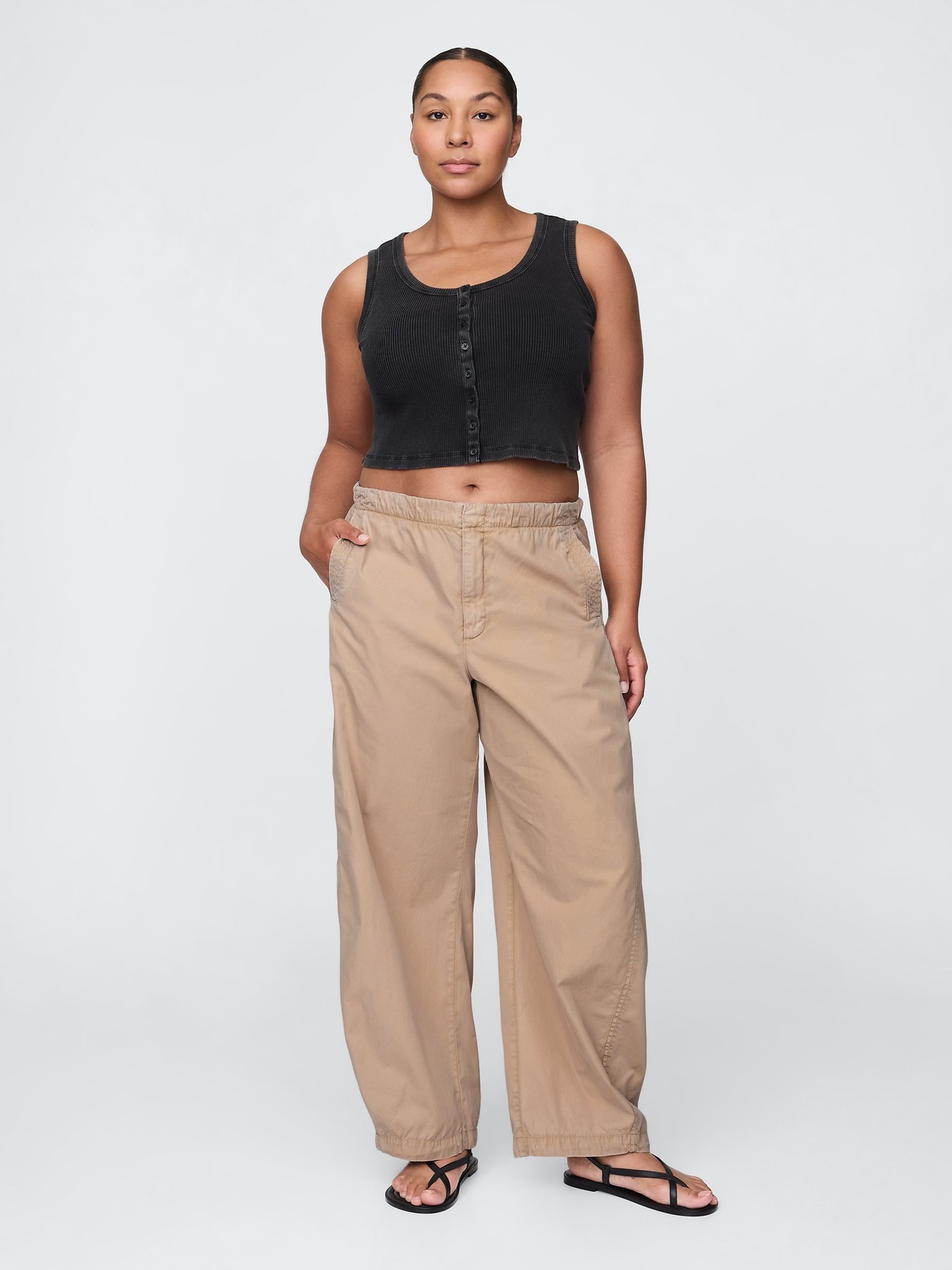 Cream Low Waisted Barrel Parachute Trousers - Image 5 of 5