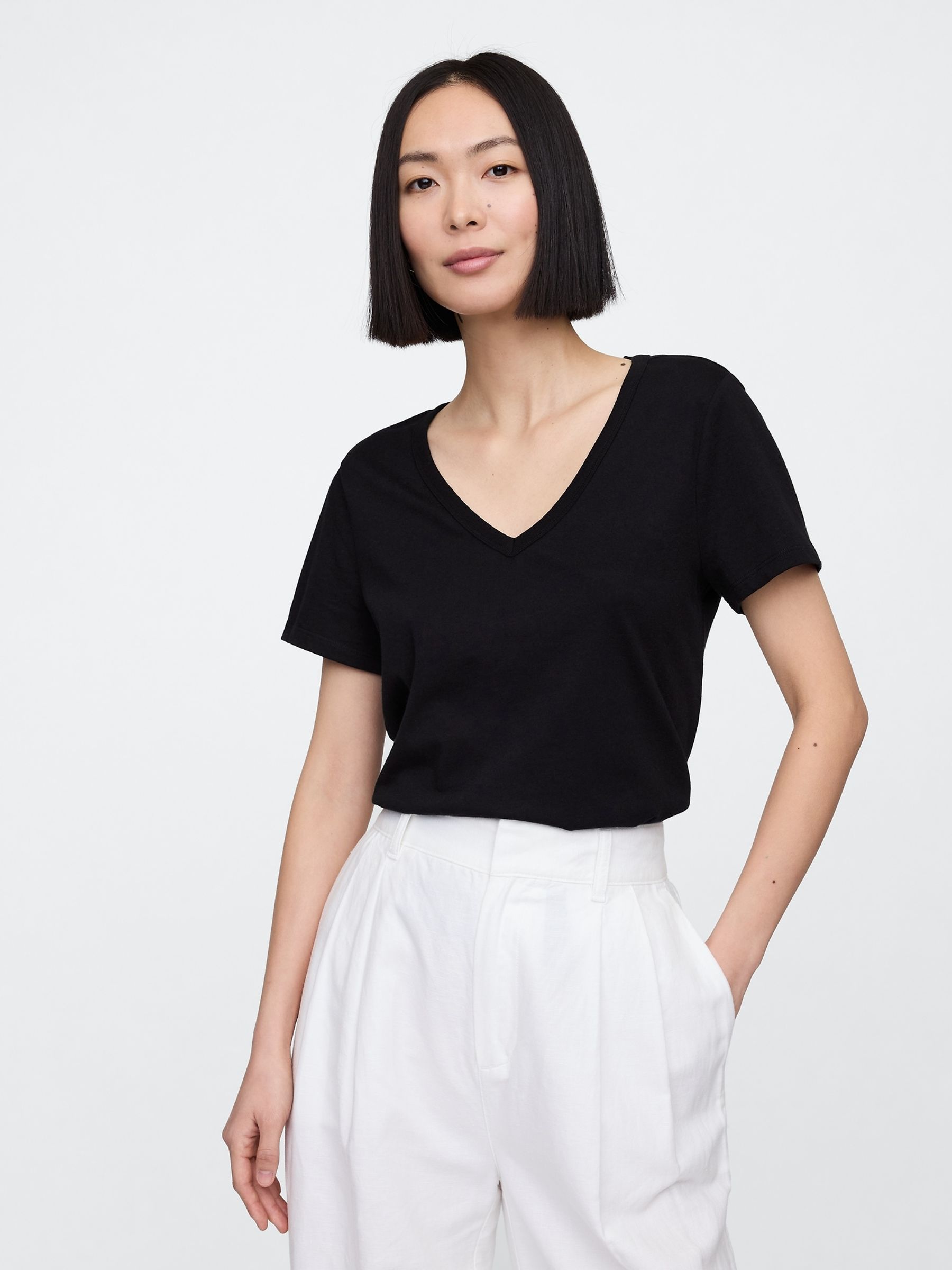 Black V-Neck Favourite Cotton Short Sleeve T-Shirt - Image 1 of 5