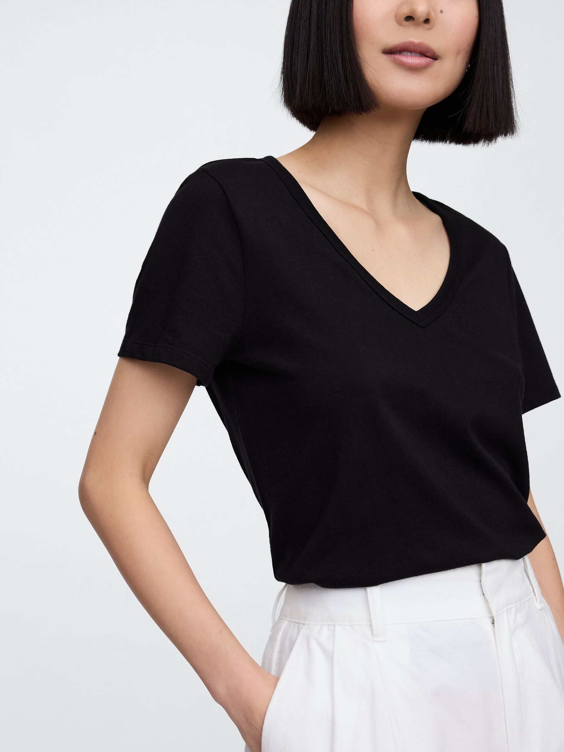 Black V-Neck Favourite Cotton Short Sleeve T-Shirt - Image 4 of 5