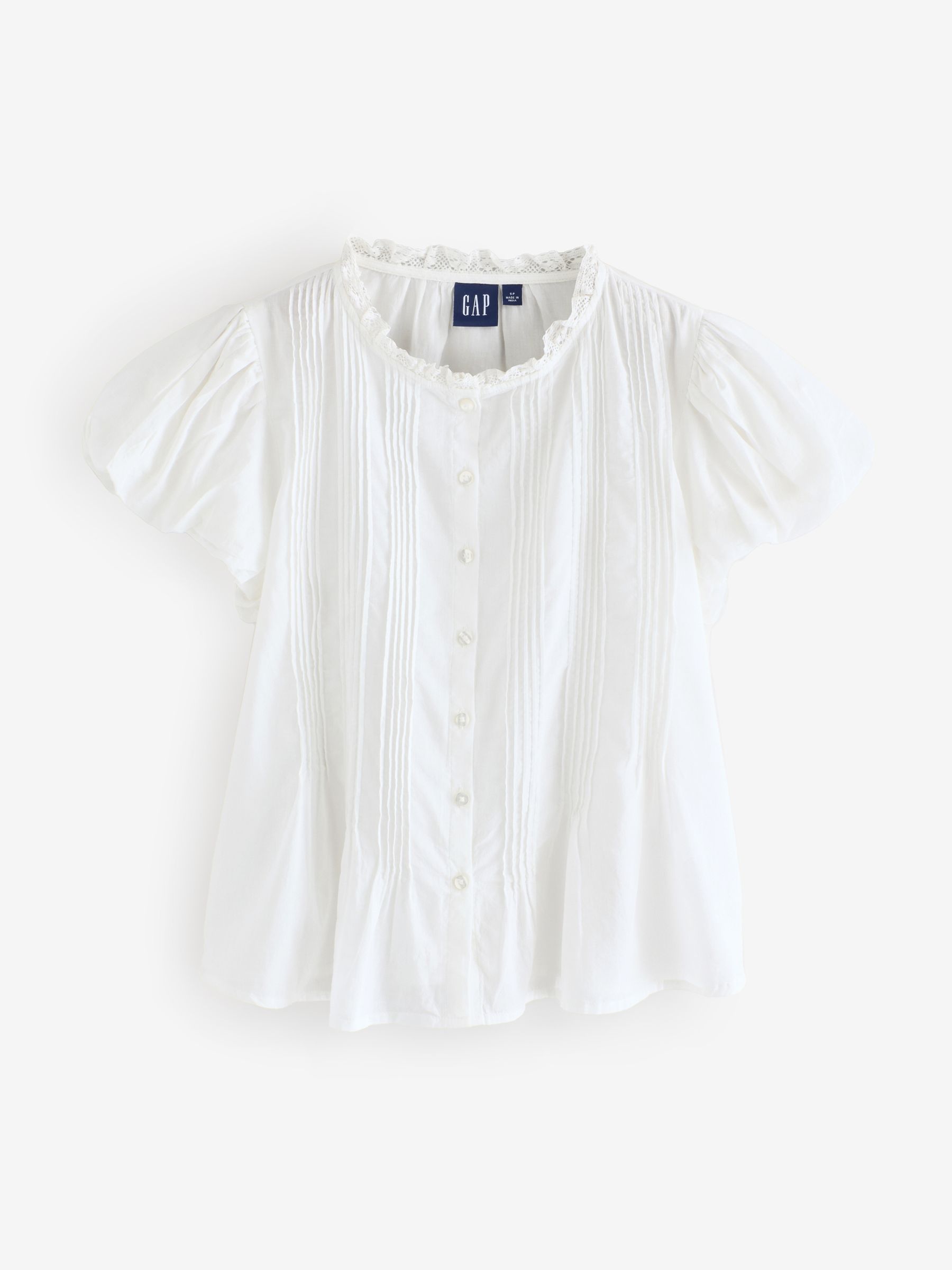 White Cotton Button Through Bubble-Sleeve Top - Image 5 of 8