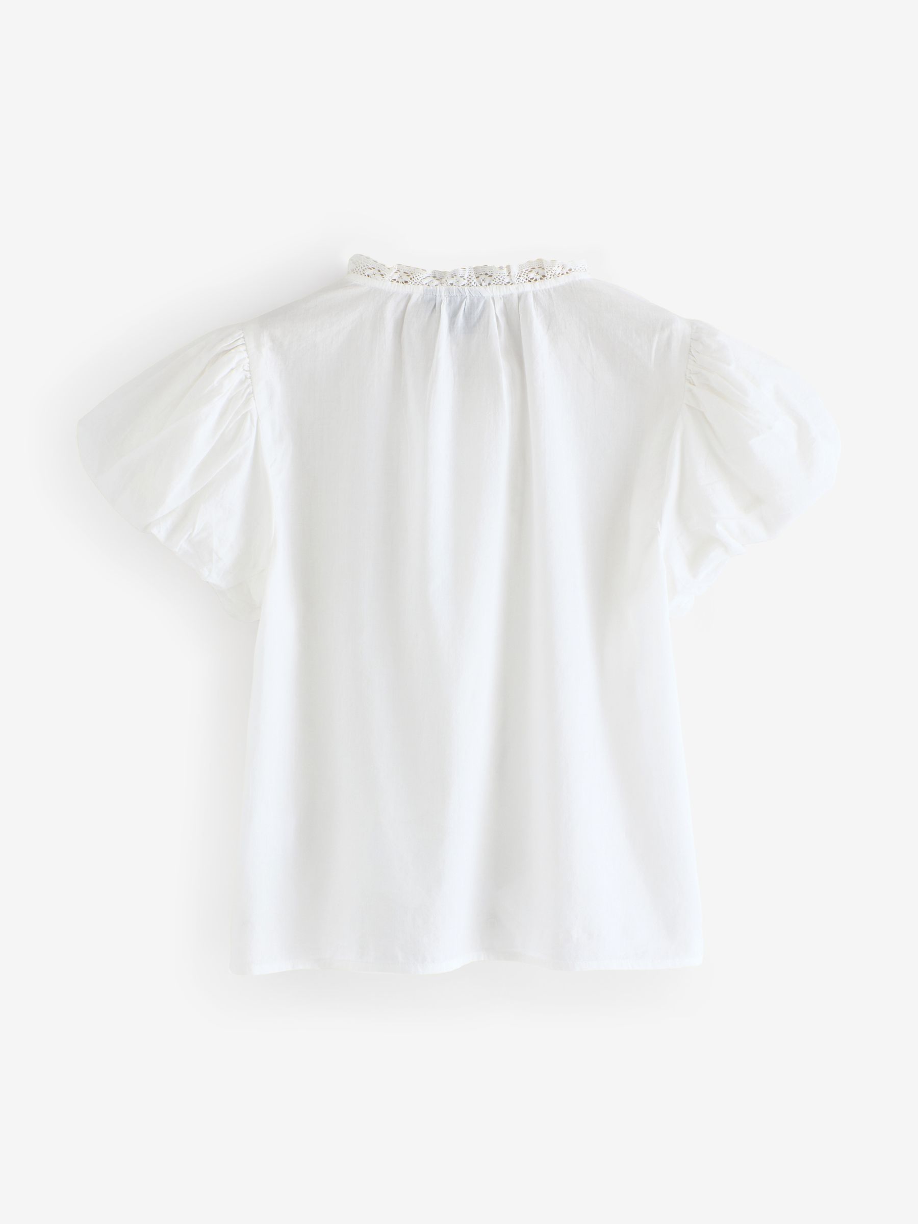 White Cotton Button Through Bubble-Sleeve Top - Image 6 of 8