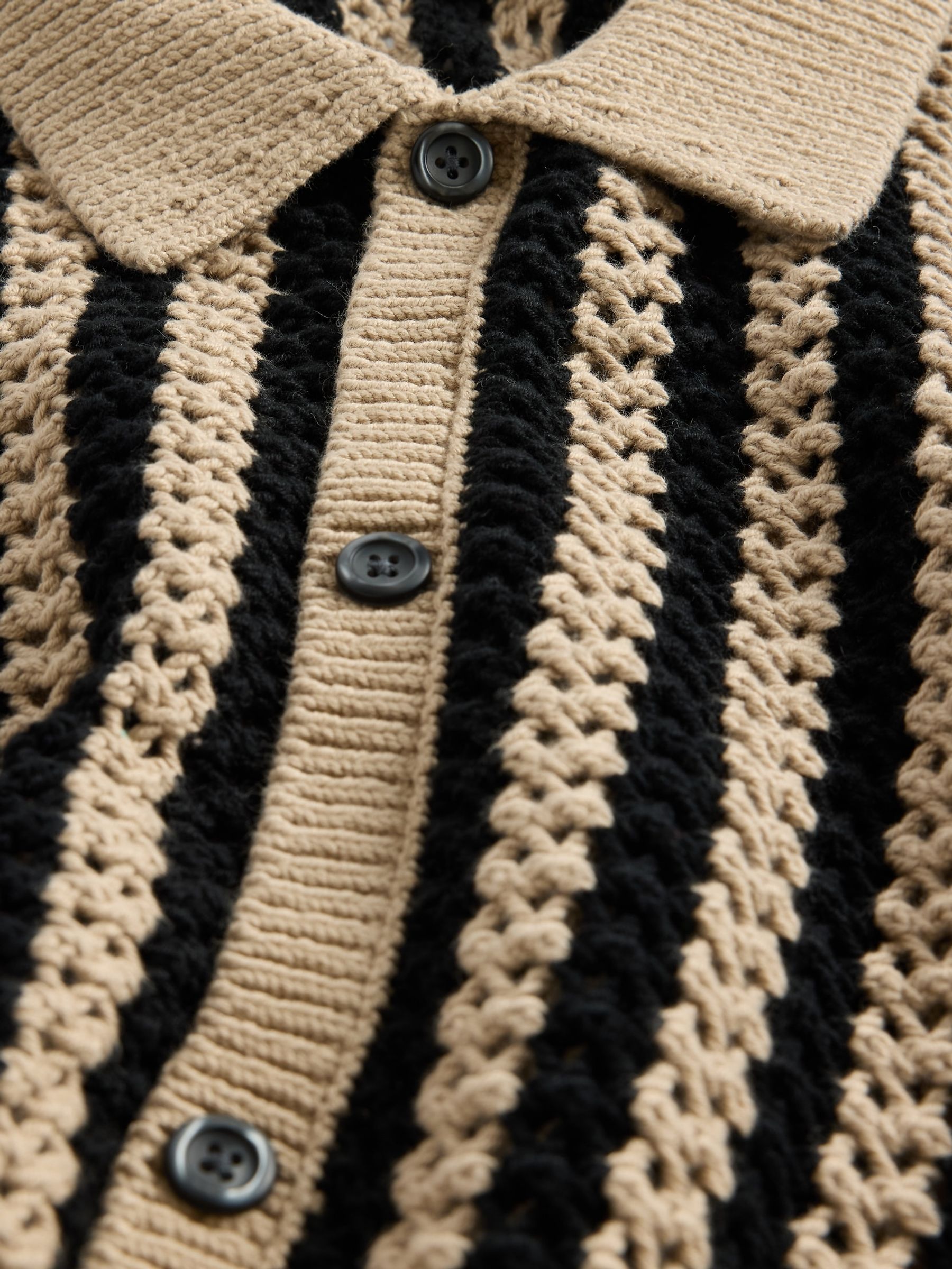 Beige Mesh Striped Knit Shirt - Image 5 of 5