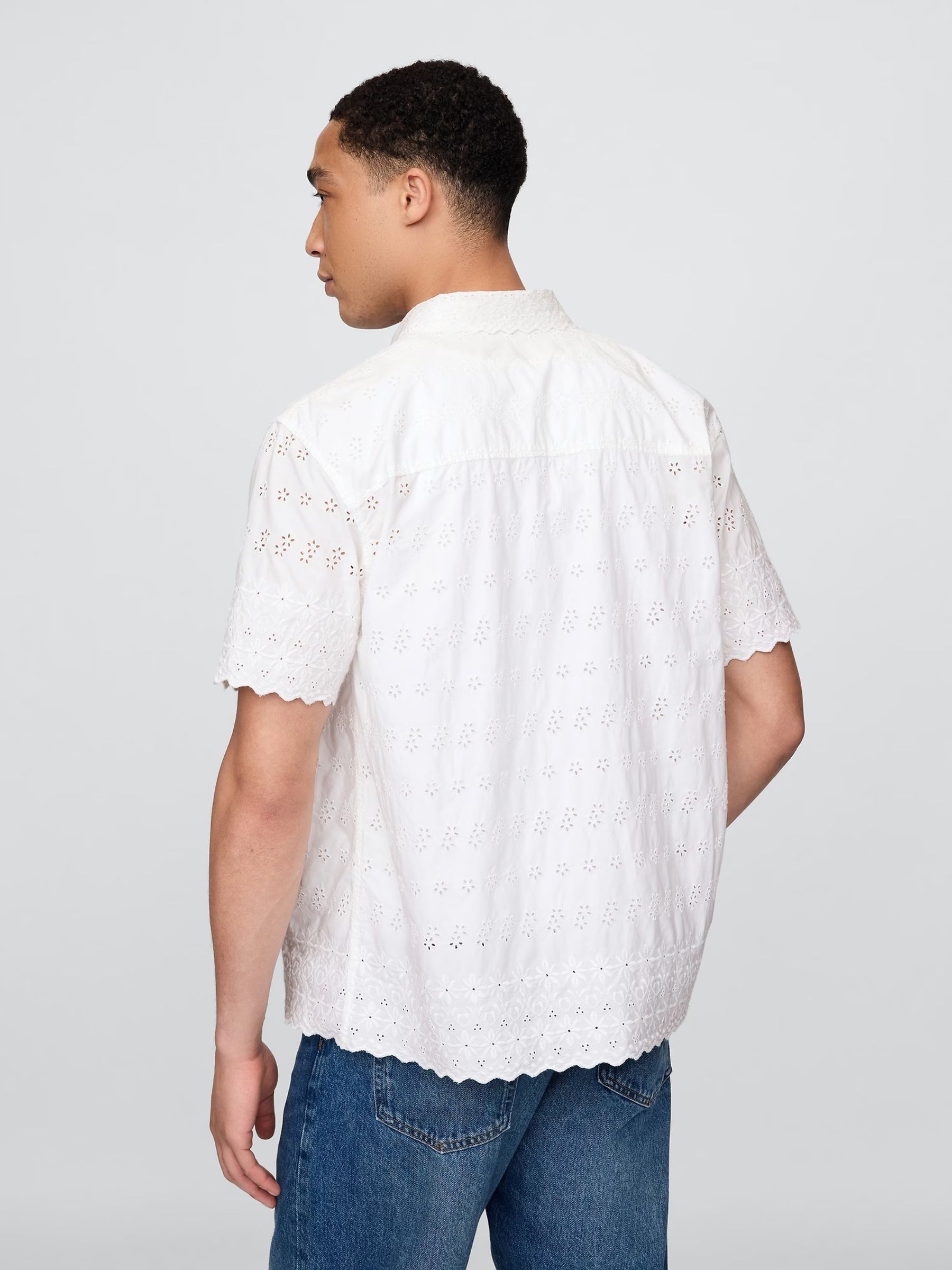 White DÔEN Eyelet Short Sleeve Shirt - Image 2 of 7