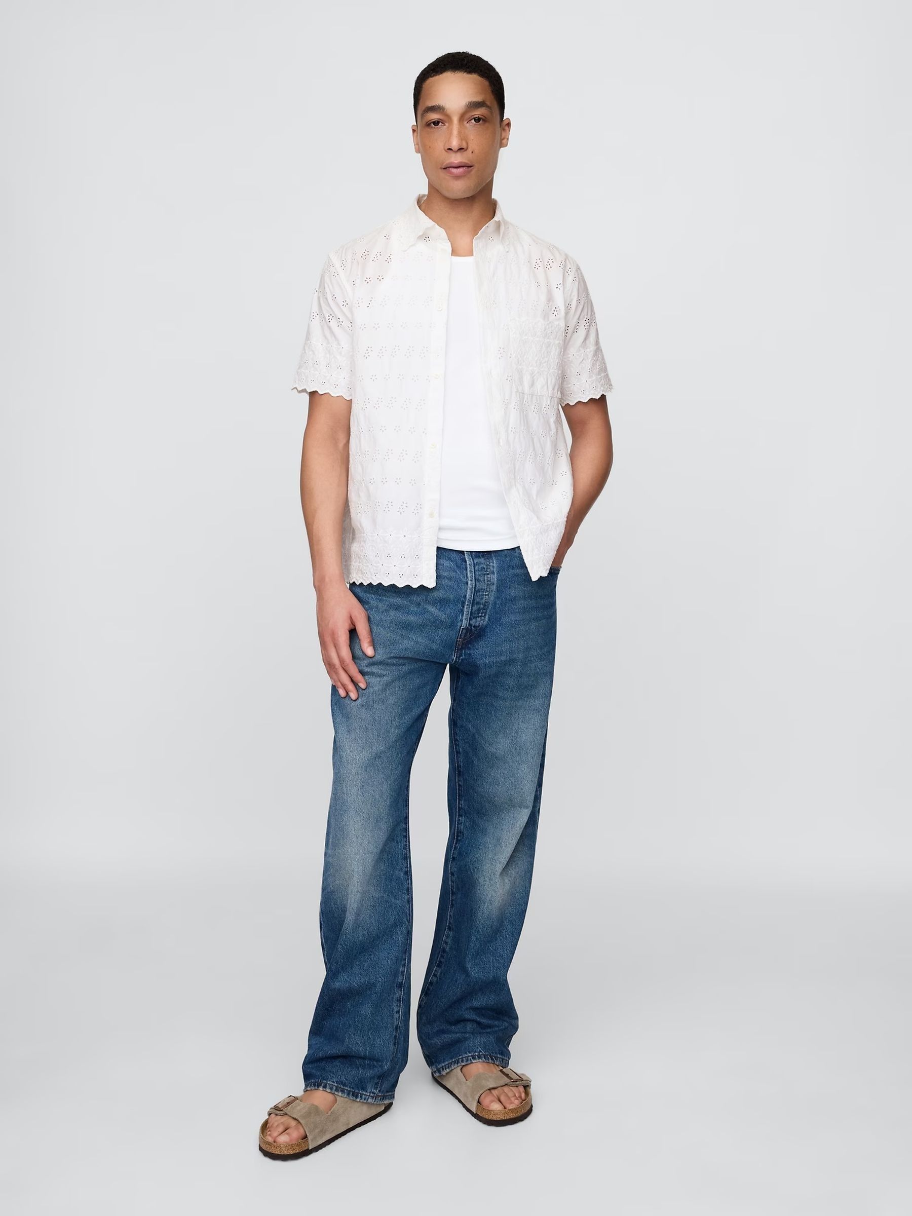 White DÔEN Eyelet Short Sleeve Shirt - Image 3 of 7