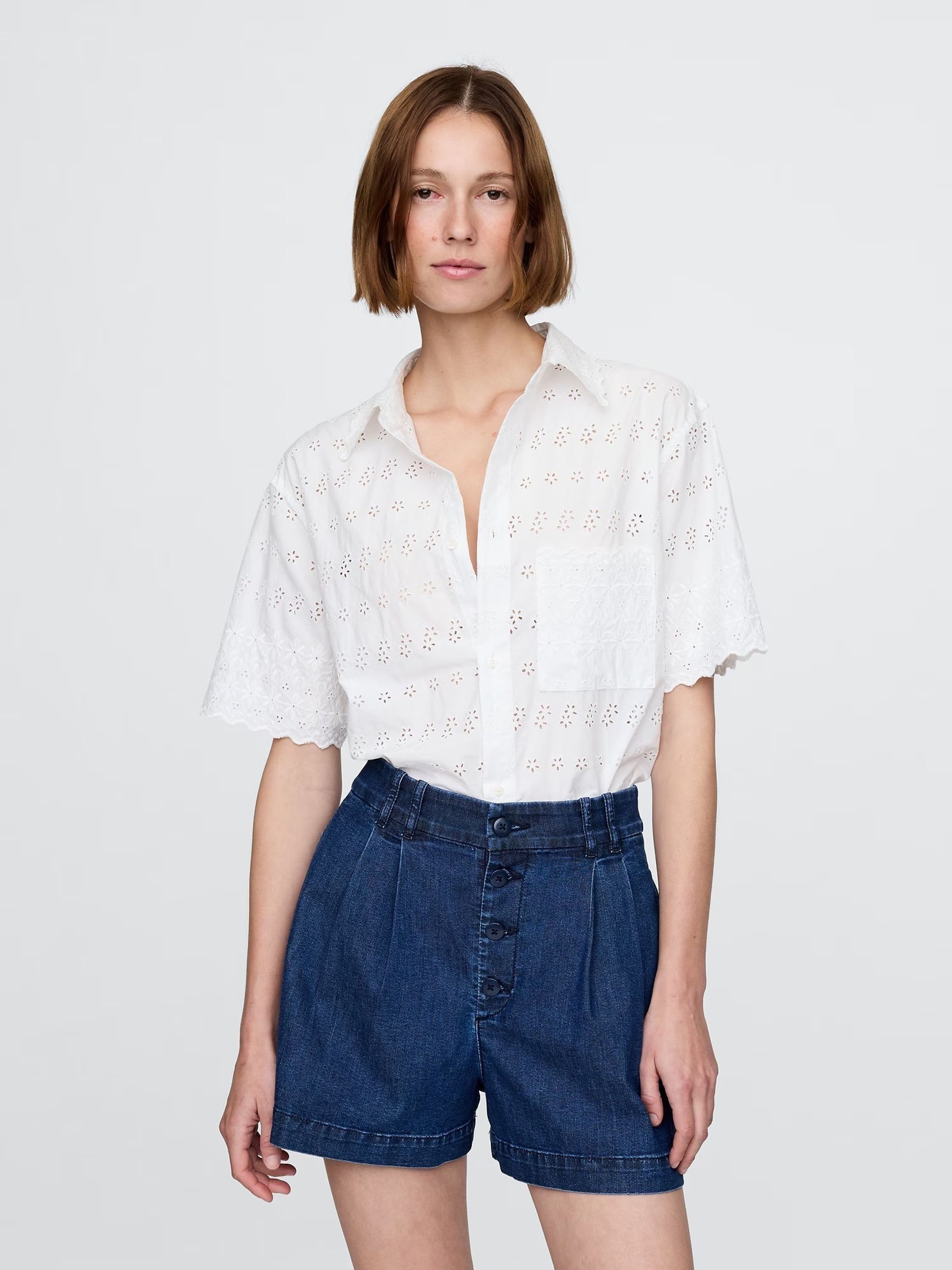 White DÔEN Eyelet Short Sleeve Shirt - Image 5 of 7