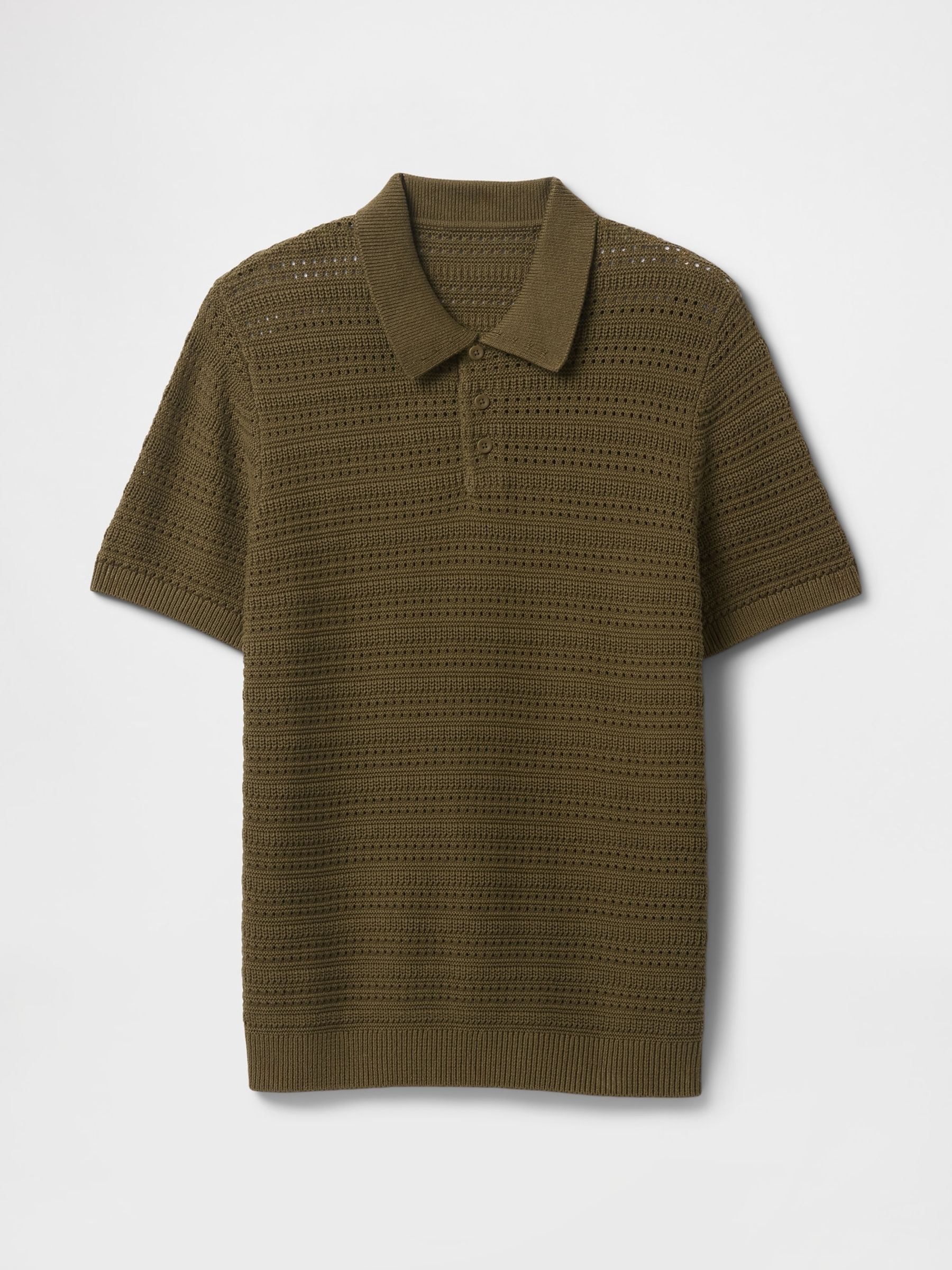 Khaki Green Cotton Knit Striped Polo Shirt - Image 4 of 5