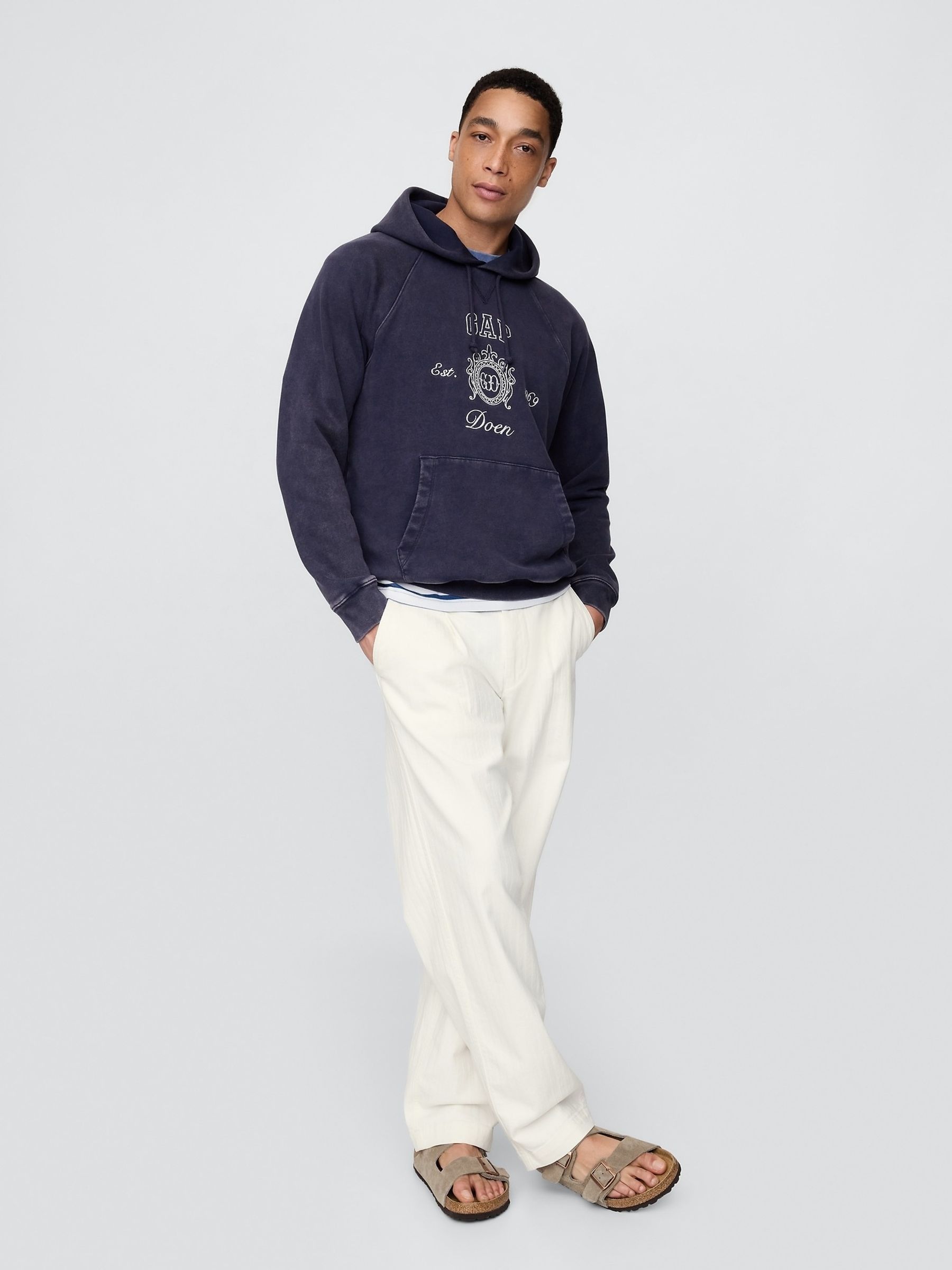 Navy/Blue DÔEN Heavyweight Raglan Logo Hoodie - Image 3 of 6
