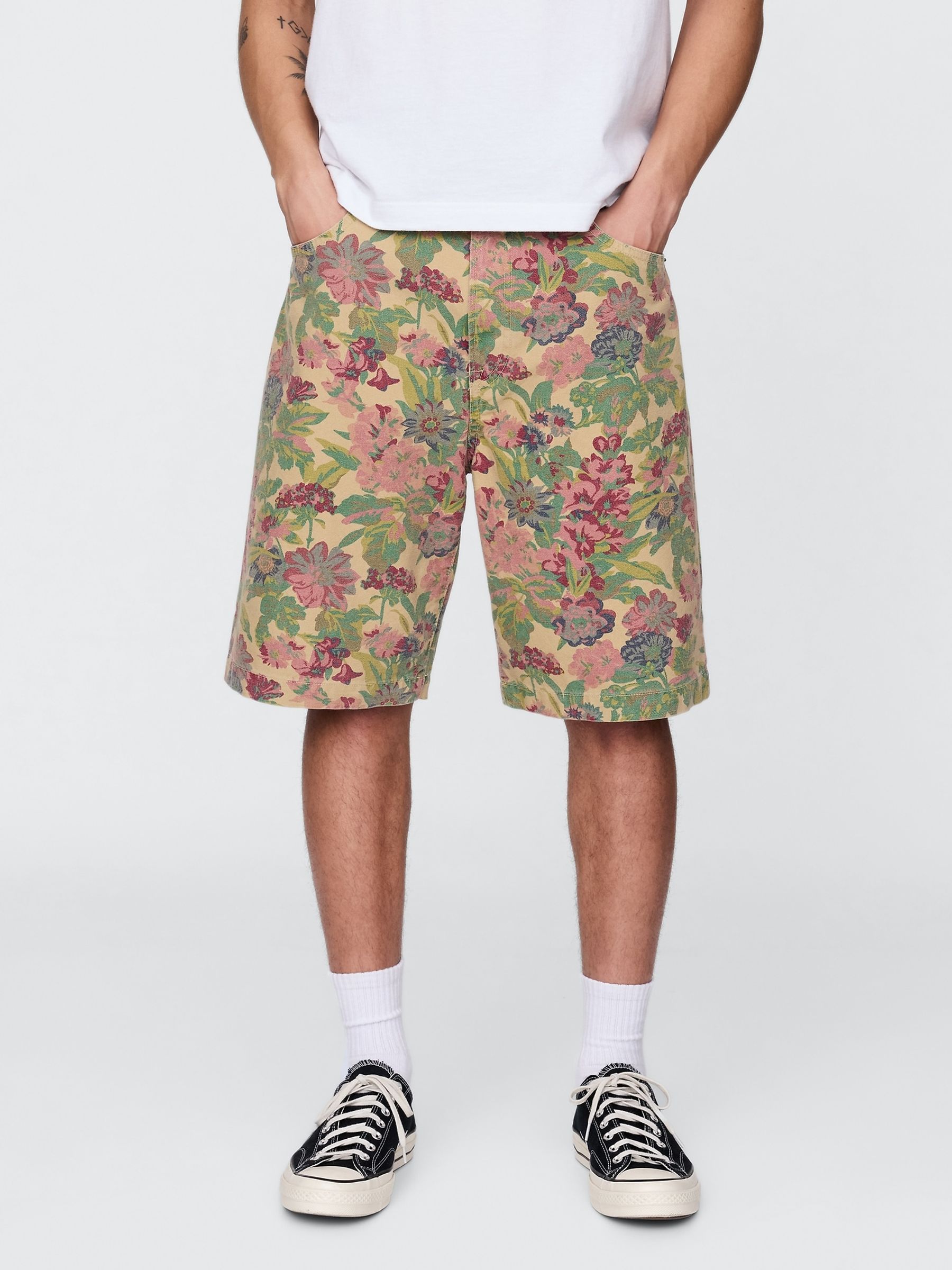 Green Floral Canvas Shorts - Image 1 of 9