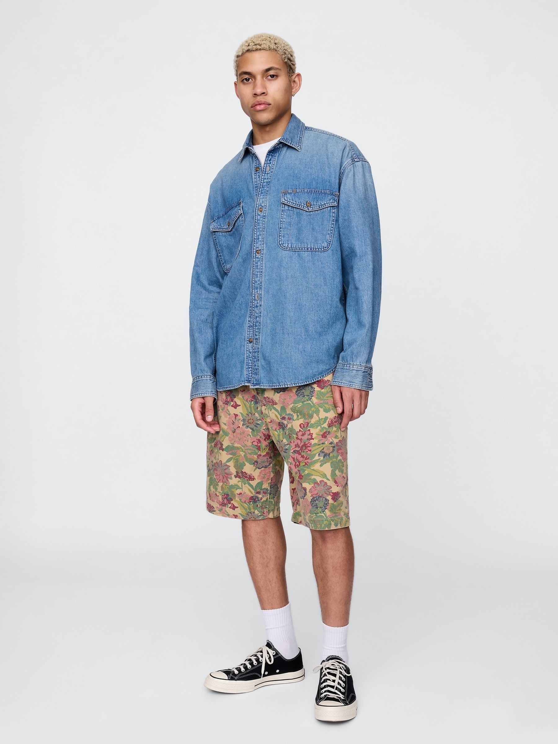 Green Floral Canvas Shorts - Image 4 of 9