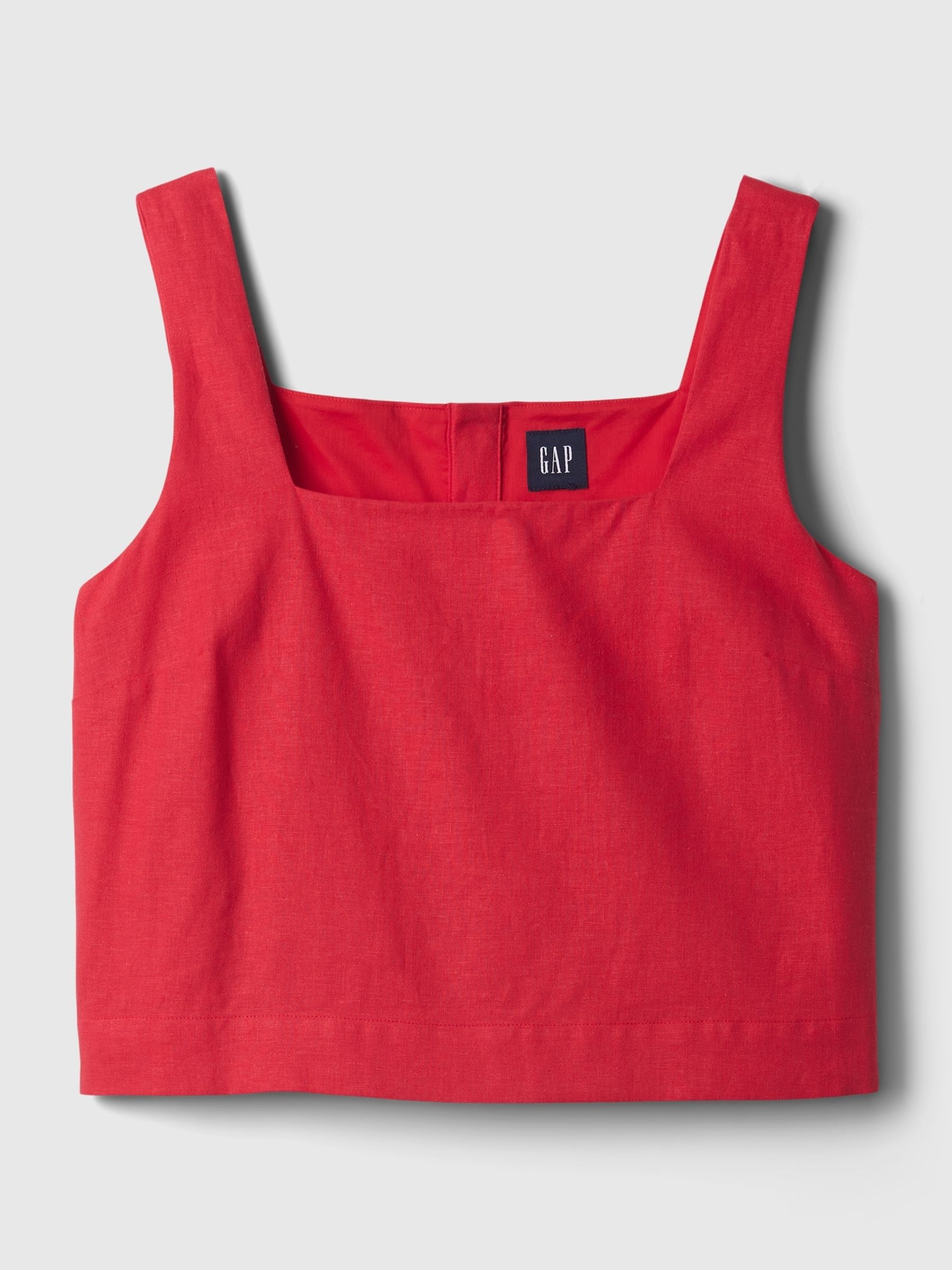 Red Linen Blend Button Back Cropped Vest Top - Image 4 of 4