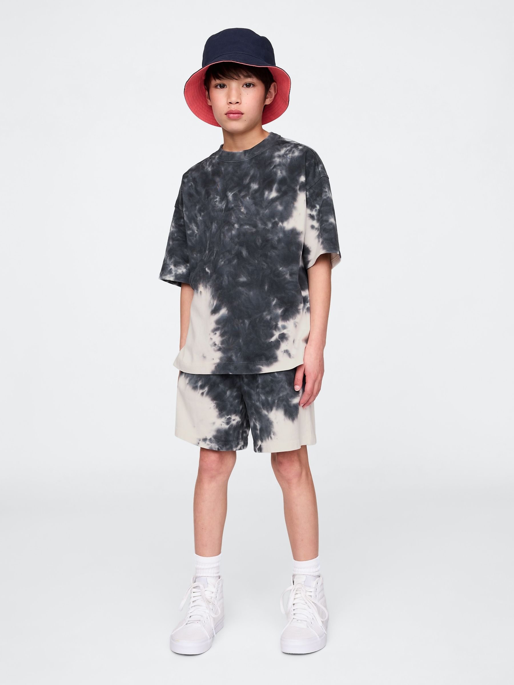 Black/White Tie-Dye 5" Washed Easy Shorts (4-13yrs) - Image 1 of 5