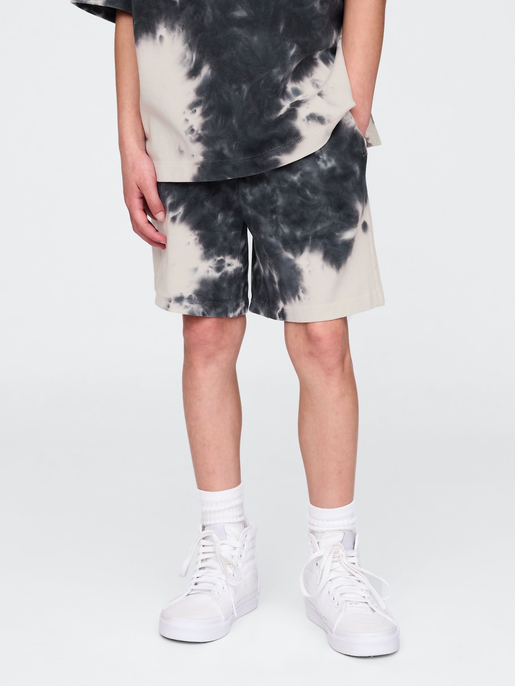 Black/White Tie-Dye 5" Washed Easy Shorts (4-13yrs) - Image 3 of 5