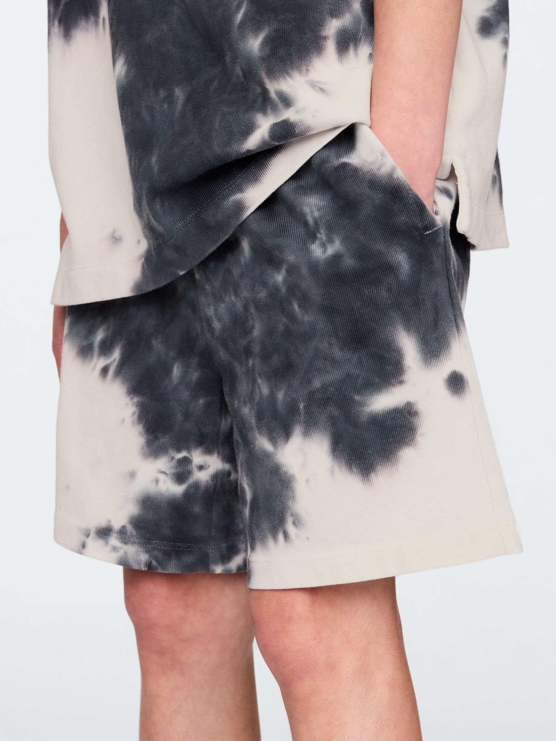 Black/White Tie-Dye 5" Washed Easy Shorts (4-13yrs) - Image 4 of 5