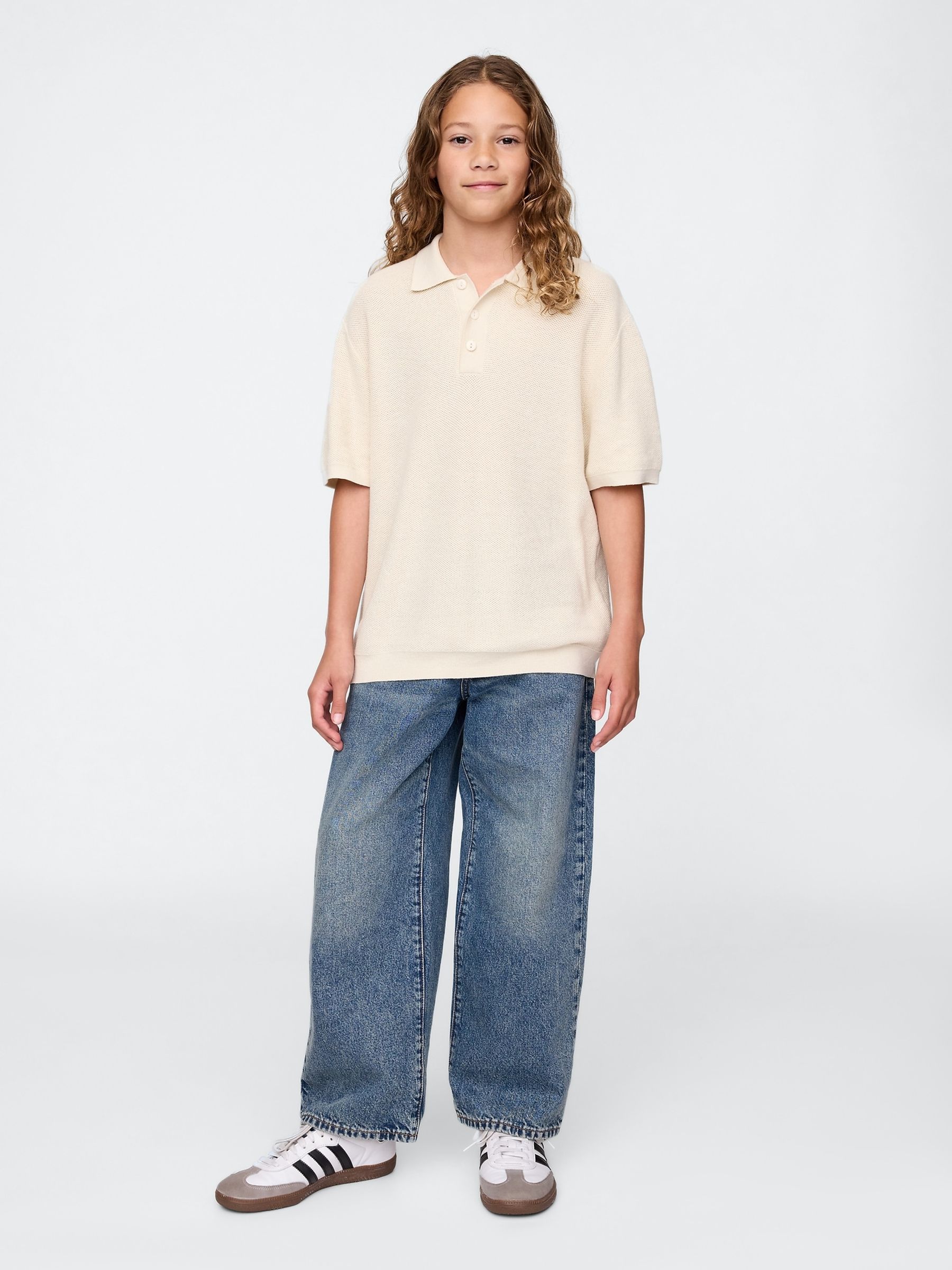 Beige Relaxed Knit Polo Shirt (4-12yrs) - Image 3 of 5