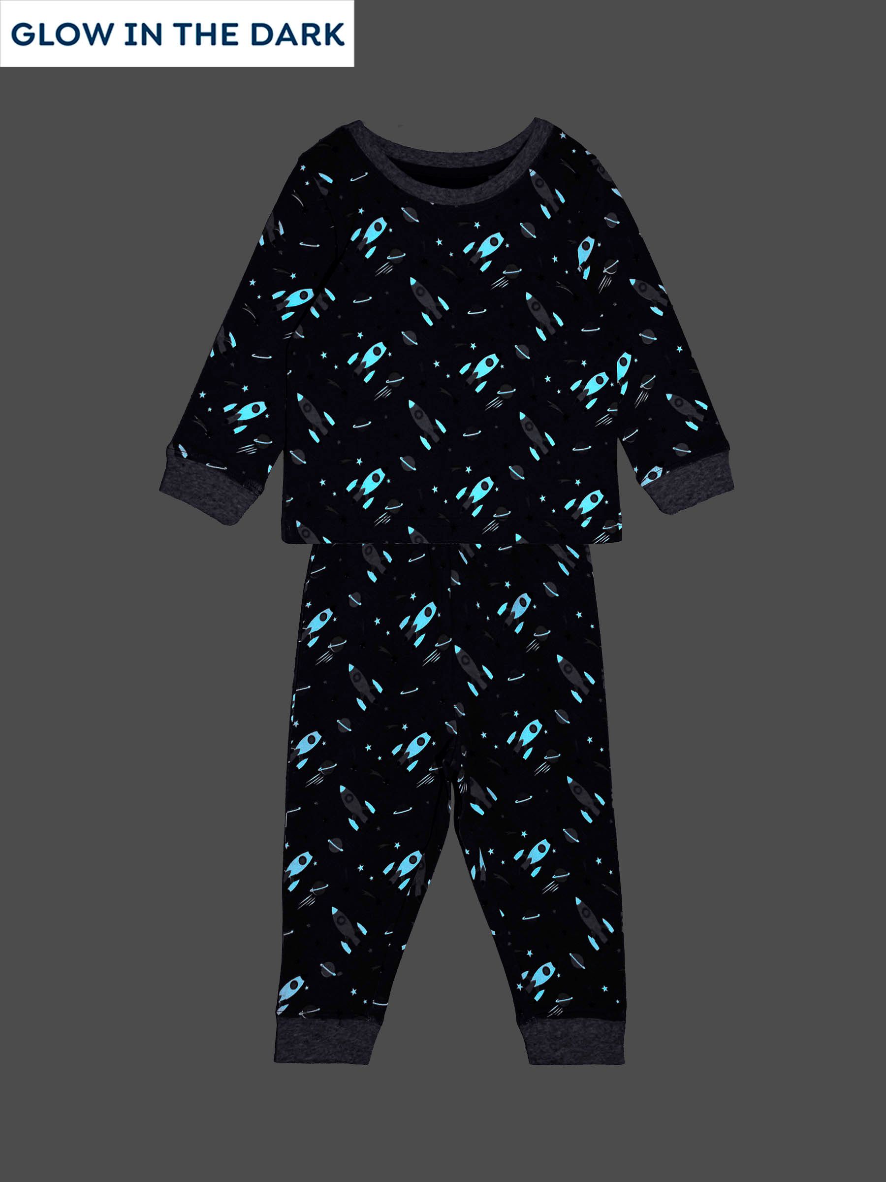 Navy Space Print Glow In The Dark Jersey Pyjamas - Image 1 of 6