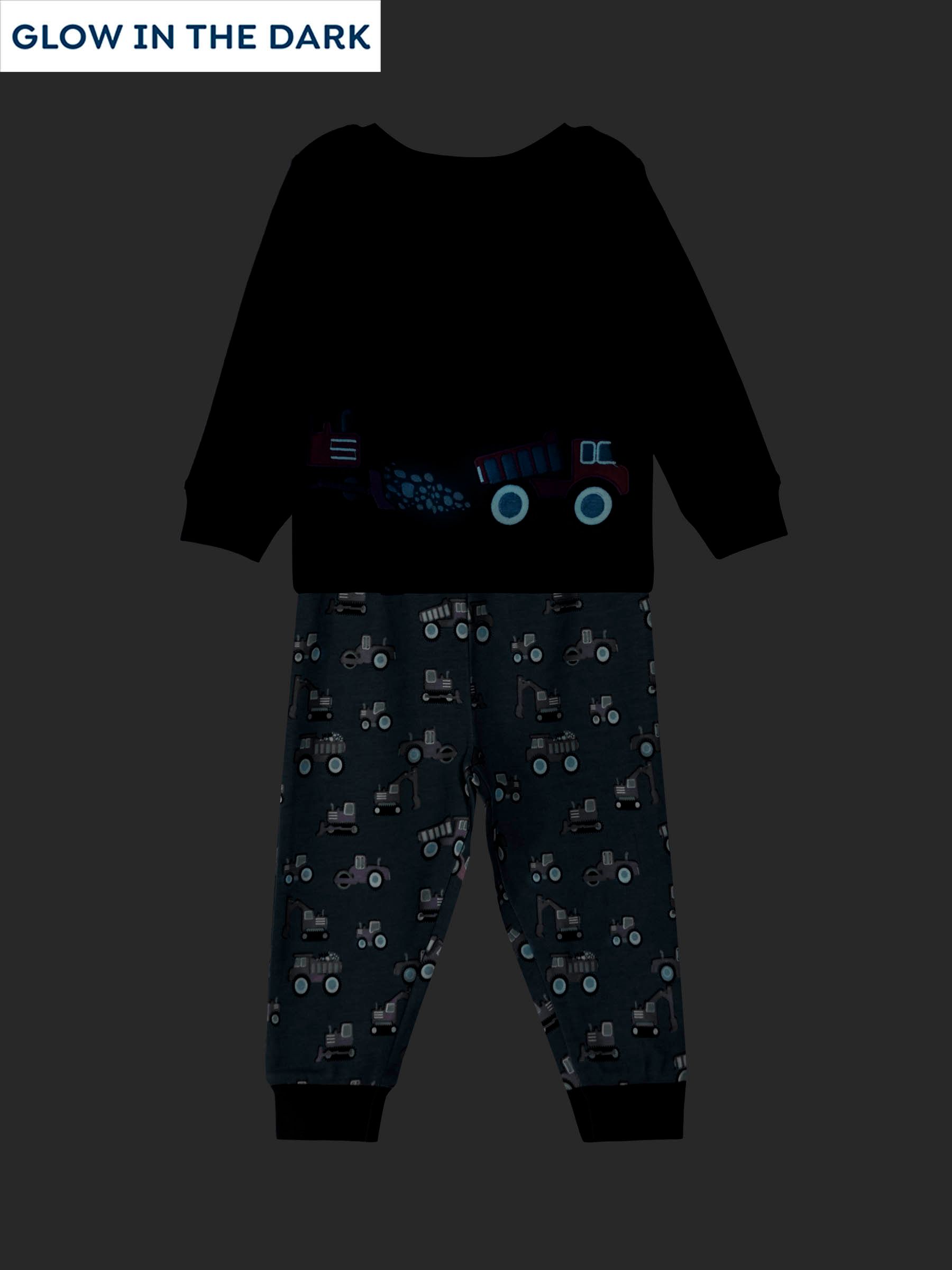 Blue Construction Print Glow In The Dark Jersey Pyjamas - Image 1 of 11