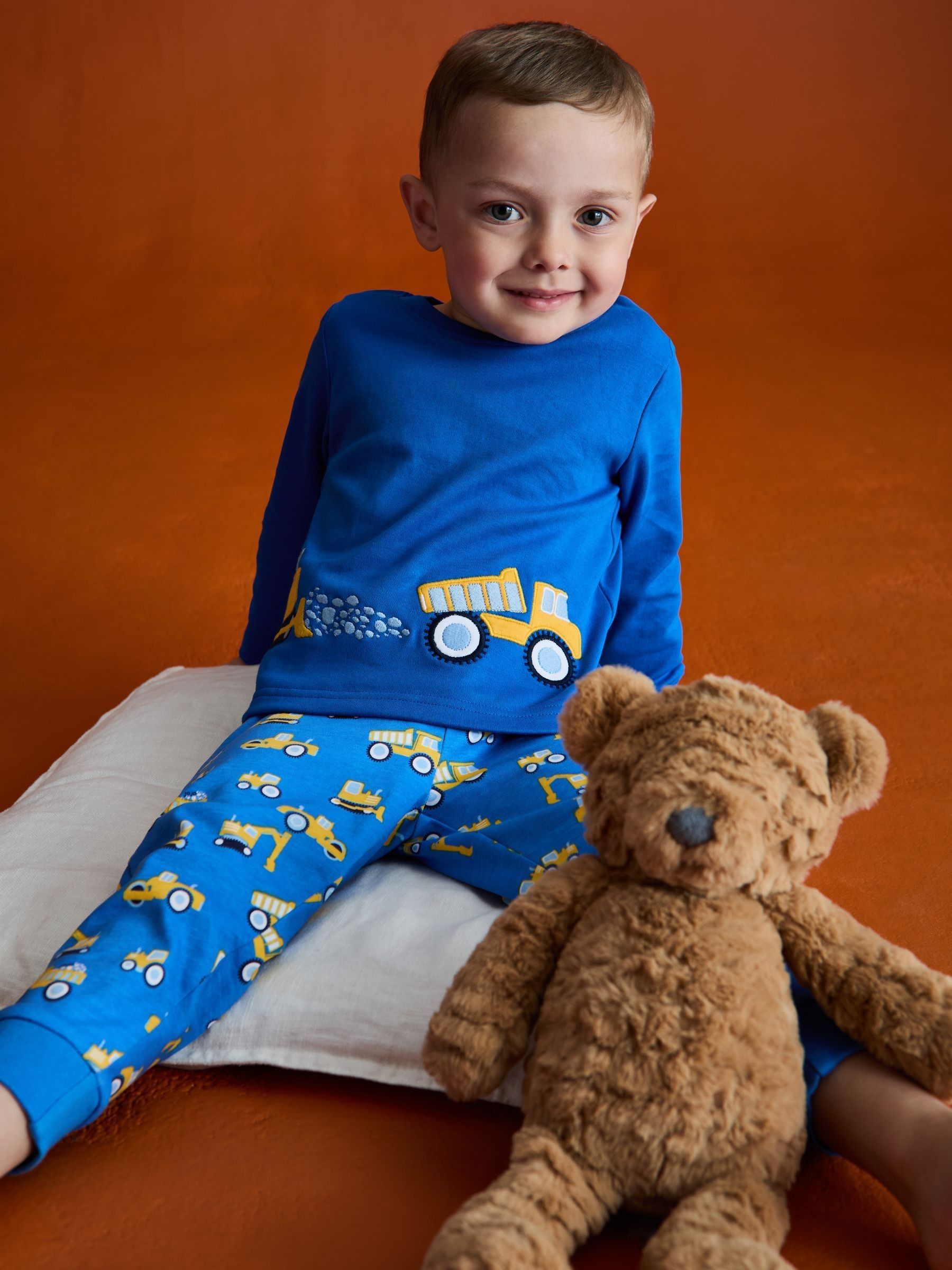 Blue Construction Print Glow In The Dark Jersey Pyjamas - Image 10 of 11