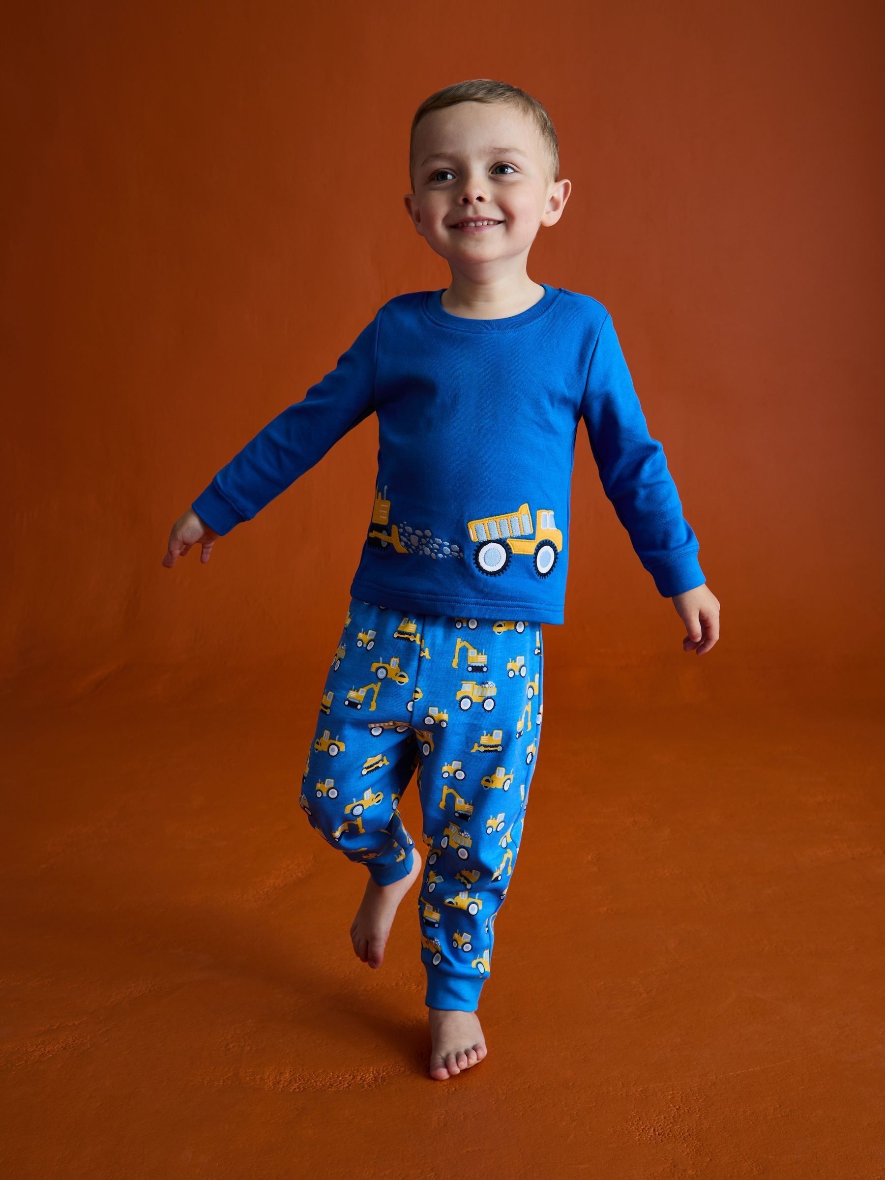 Blue Construction Print Glow In The Dark Jersey Pyjamas - Image 8 of 11