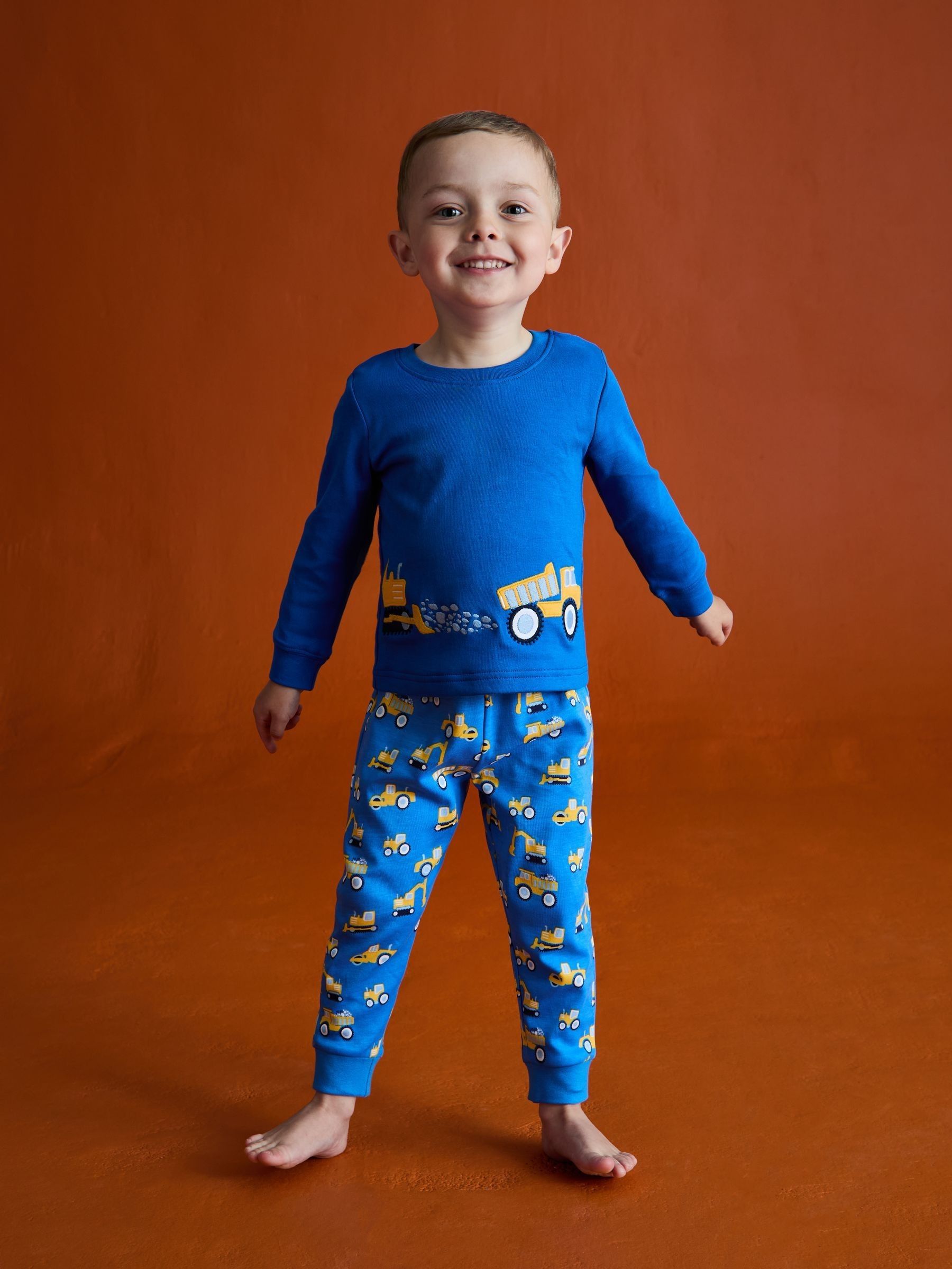 Blue Construction Print Glow In The Dark Jersey Pyjamas - Image 9 of 11