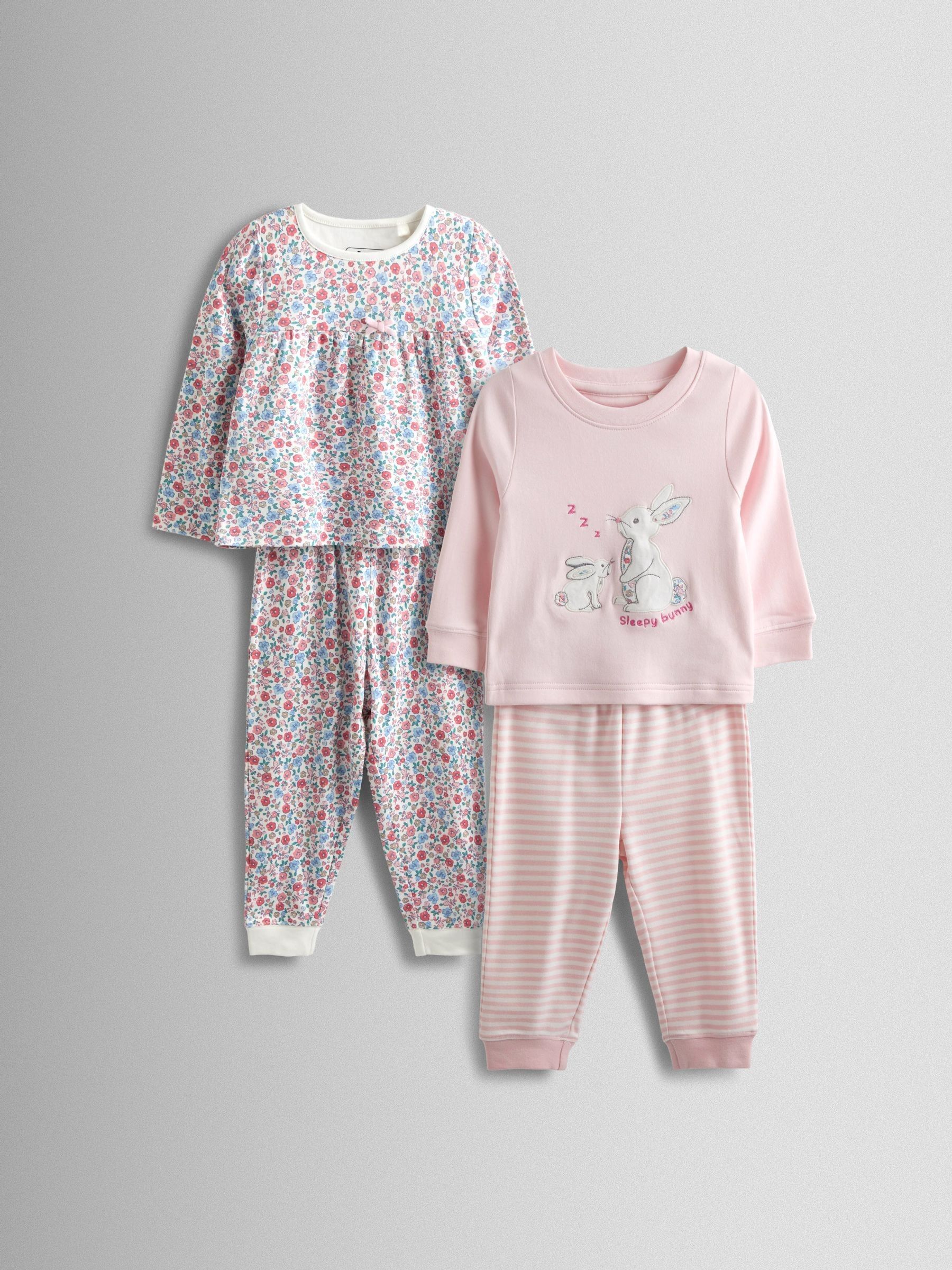 Pink Bunny Print 2 Pack Jersey Pyjamas - Image 1 of 13