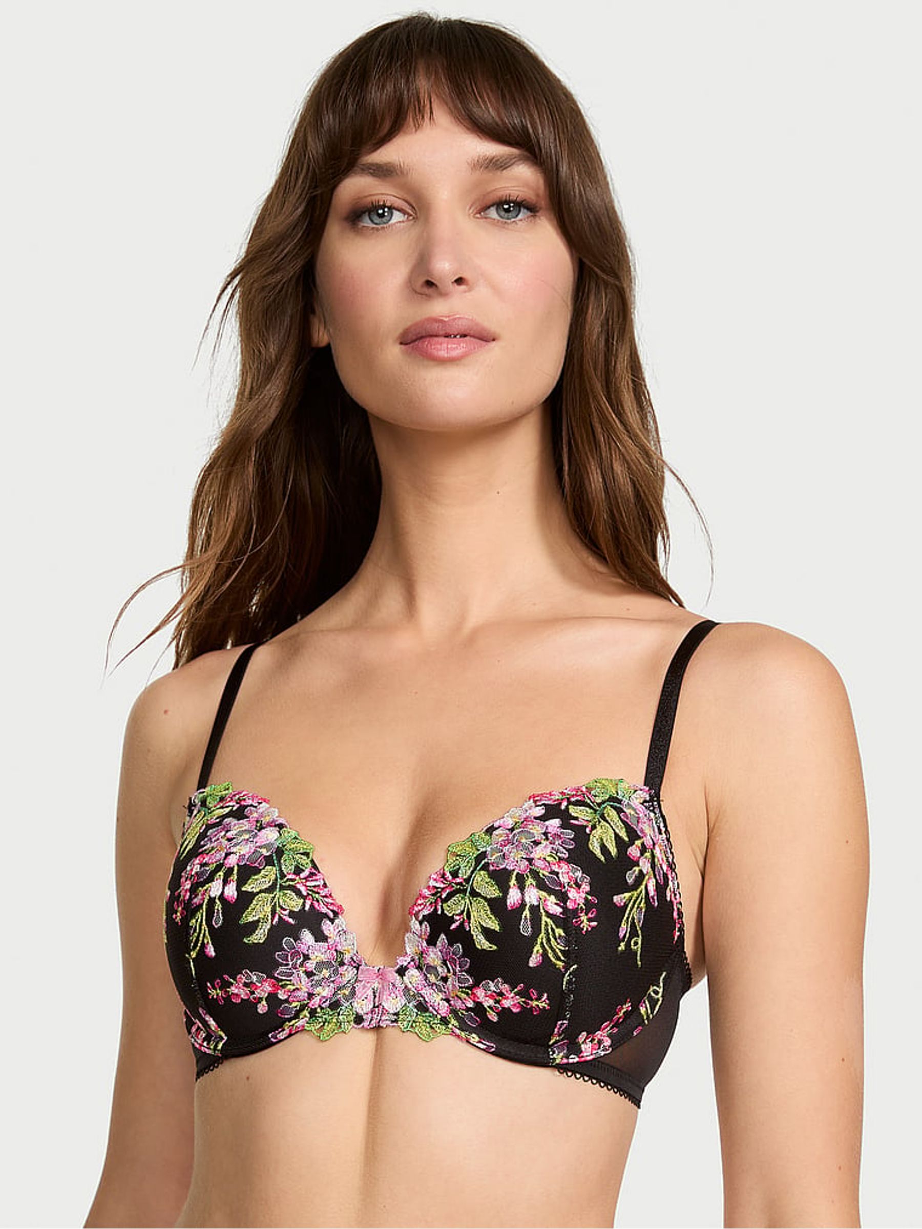 Black Push Up Wisteria Embroidery Bra - Image 1 of 2