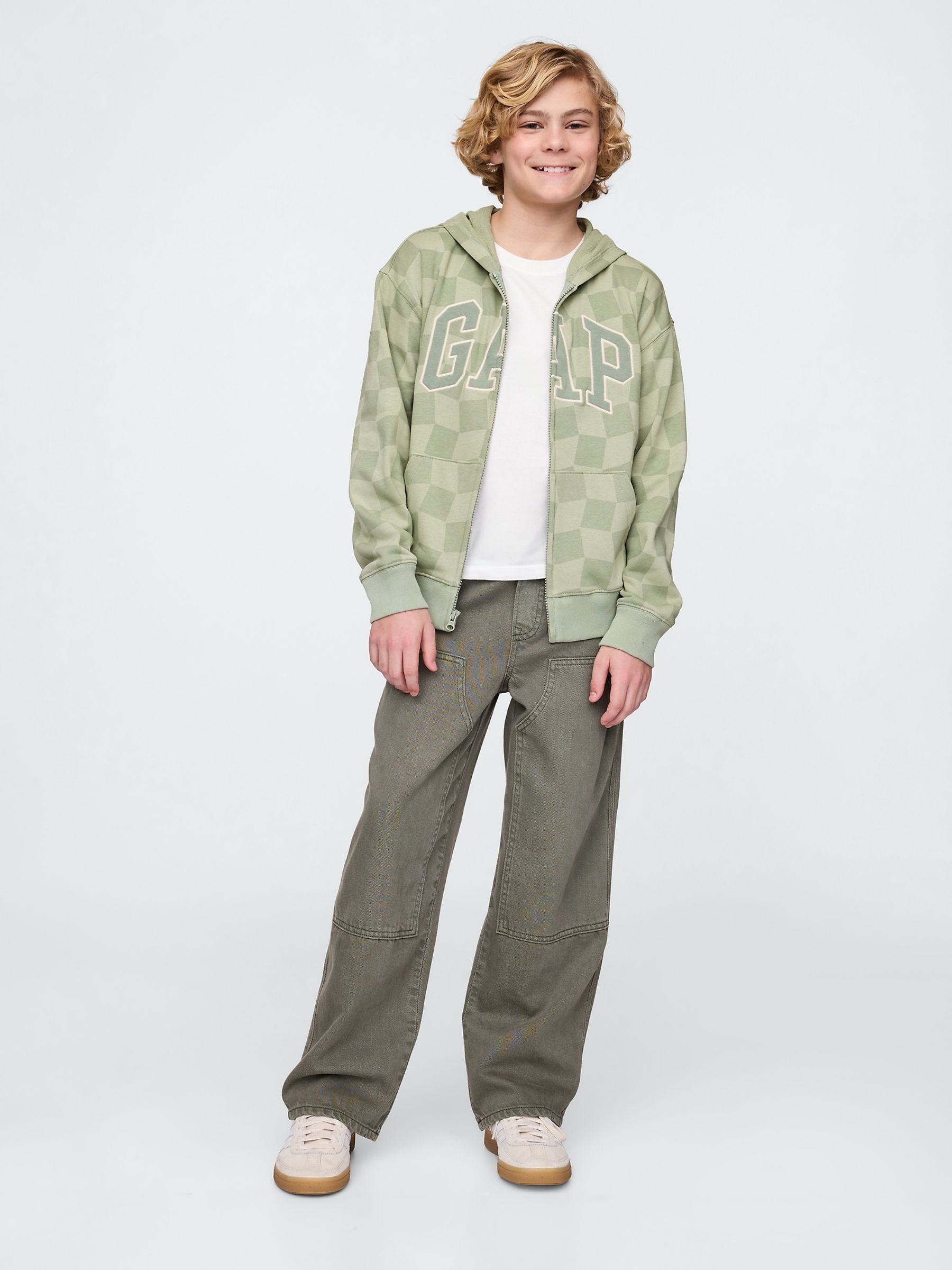 Green Gingham Relaxed Logo Zip Hoodie (4-13yrs) - Image 3 of 5