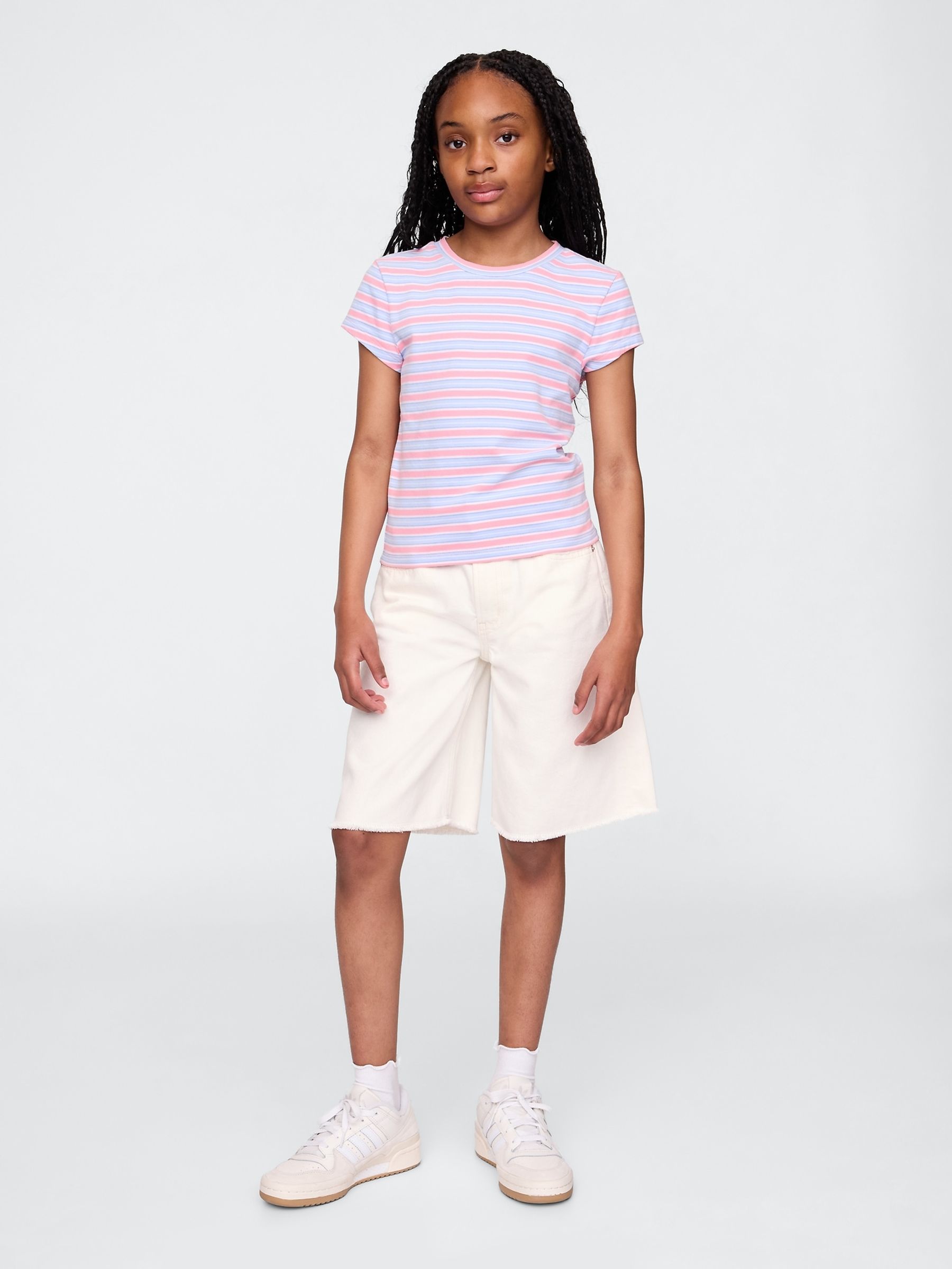 White Mid Waist Longline Denim Shorts (4-13yrs) - Image 1 of 5