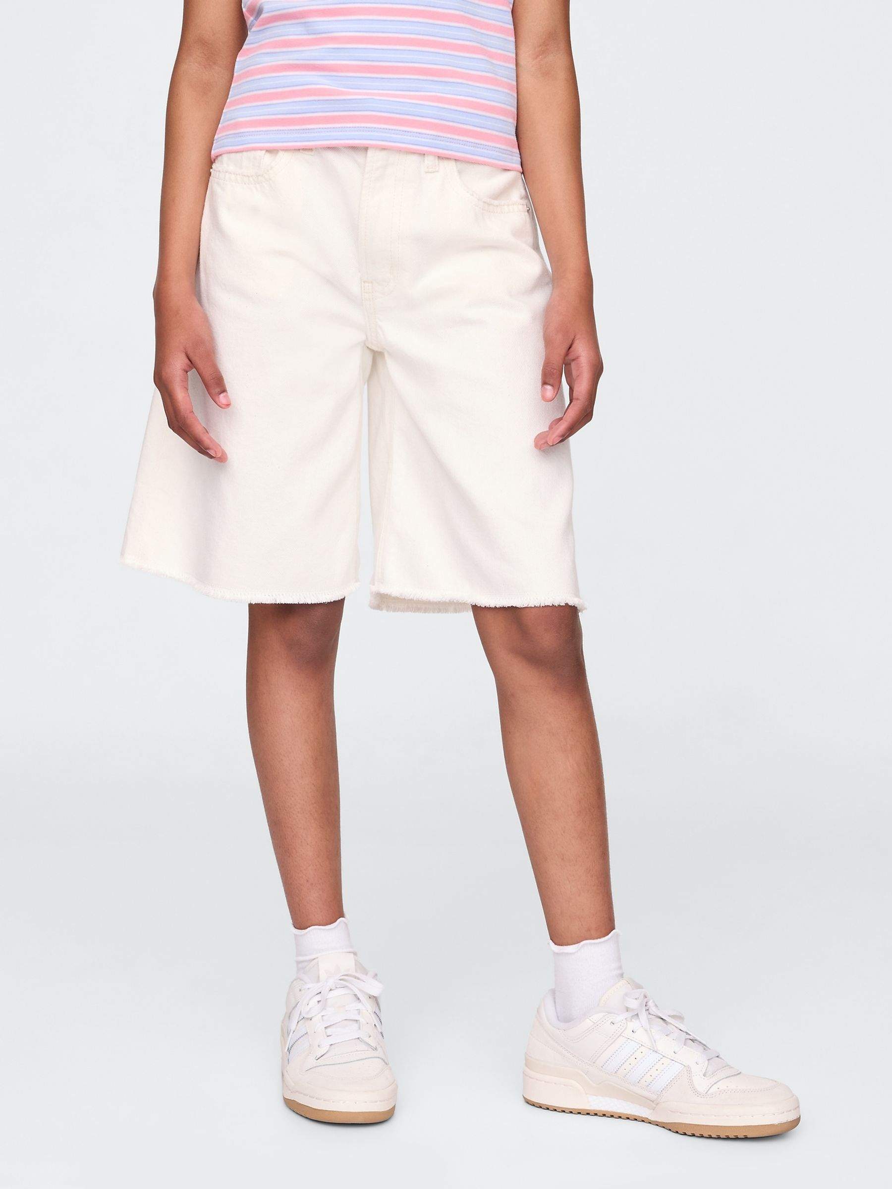White Mid Waist Longline Denim Shorts (4-13yrs) - Image 2 of 5