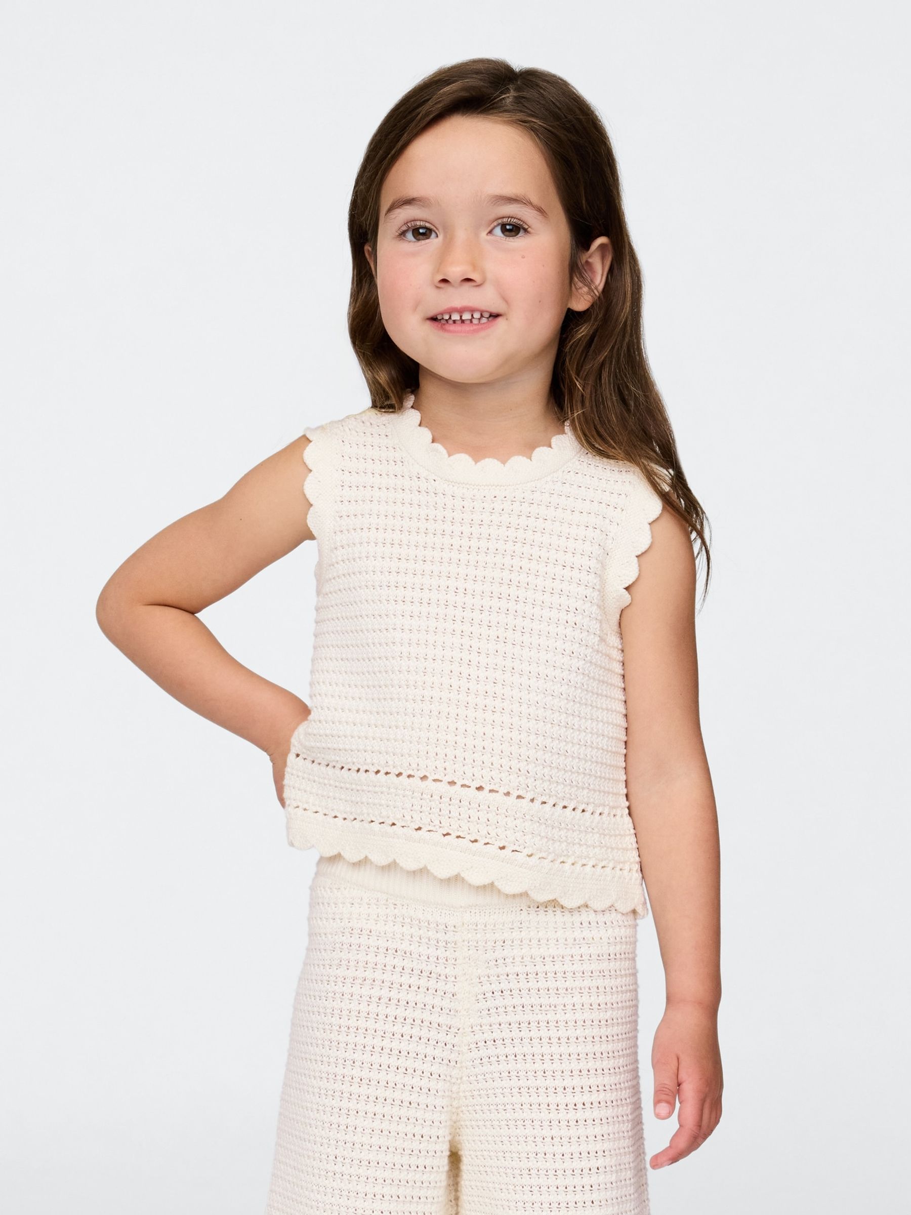 White Scalloped Sleeveless Crochet Top (6mths-5yrs) - Image 1 of 4