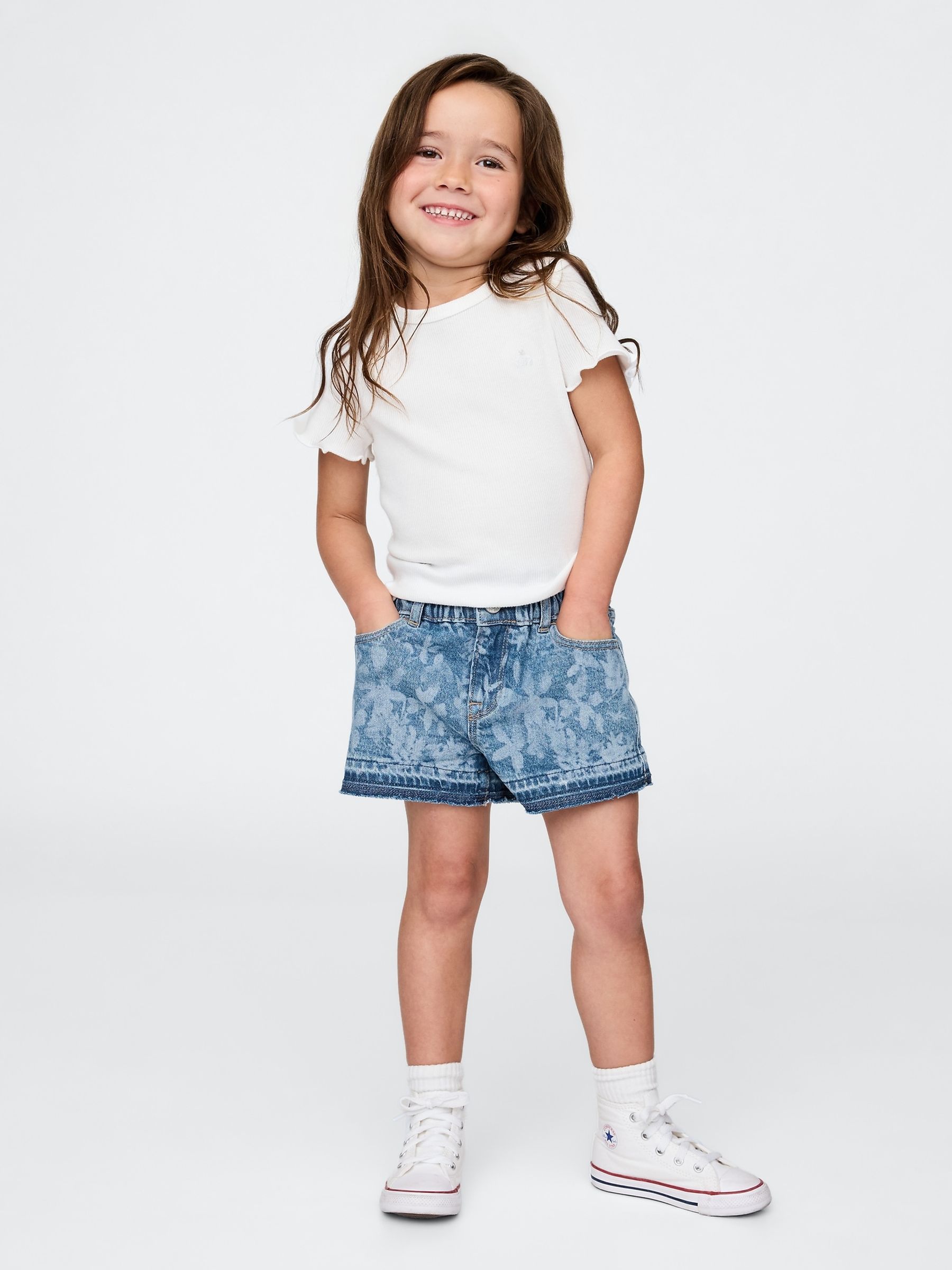 Blue Floral Denim Ruffle Stride Shorts (6mths-5yrs) - Image 1 of 3