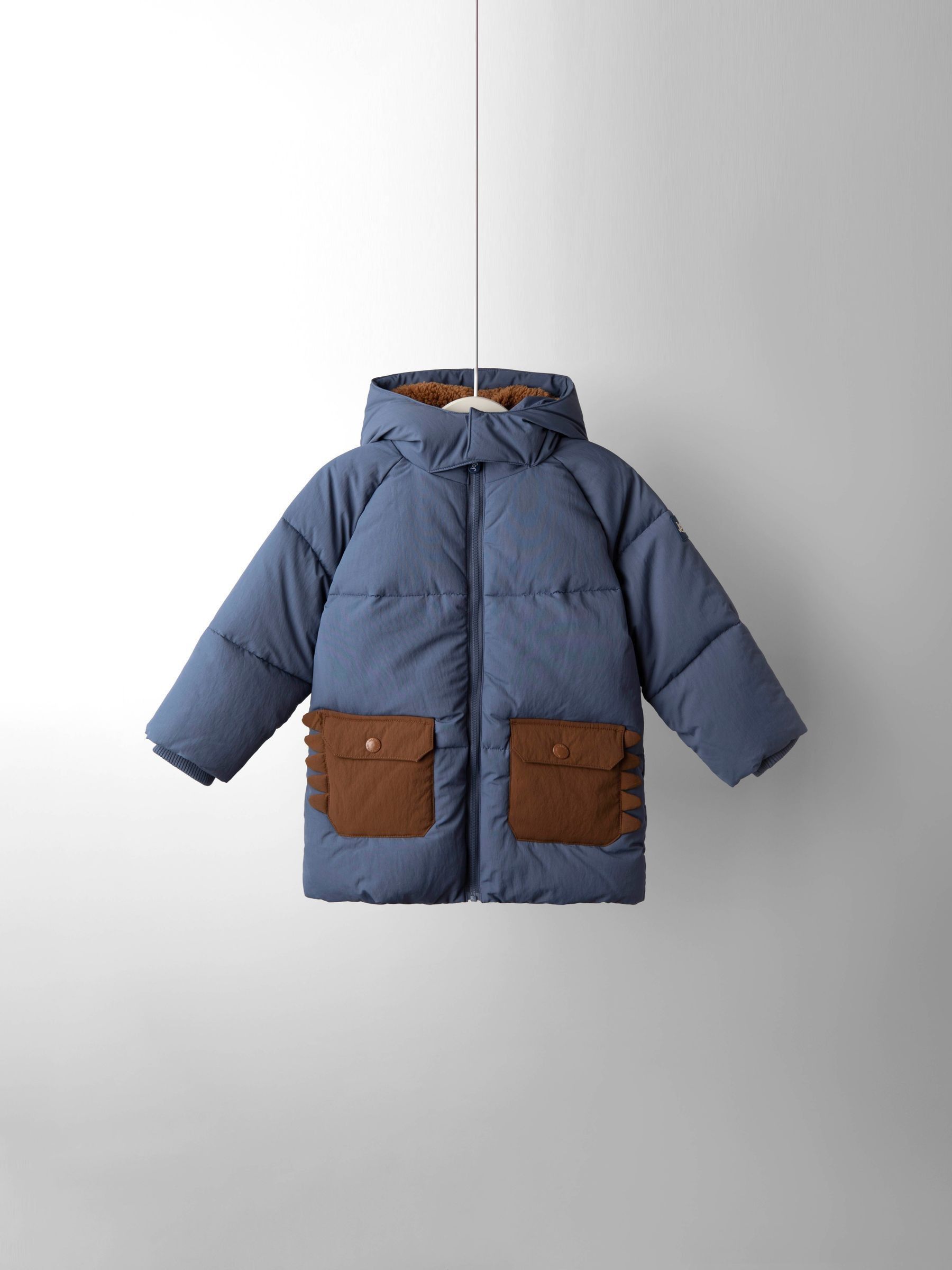 Navy Novelty Dino Cosy Lined Puffer Jacket - Image 1 of 6