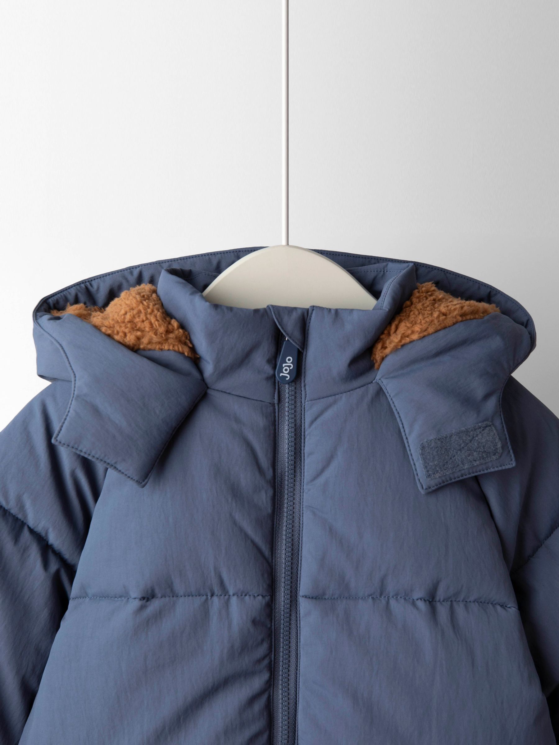 Navy Novelty Dino Borg Lined Hooded Puffer Coat | JoJo Maman Bébé USA