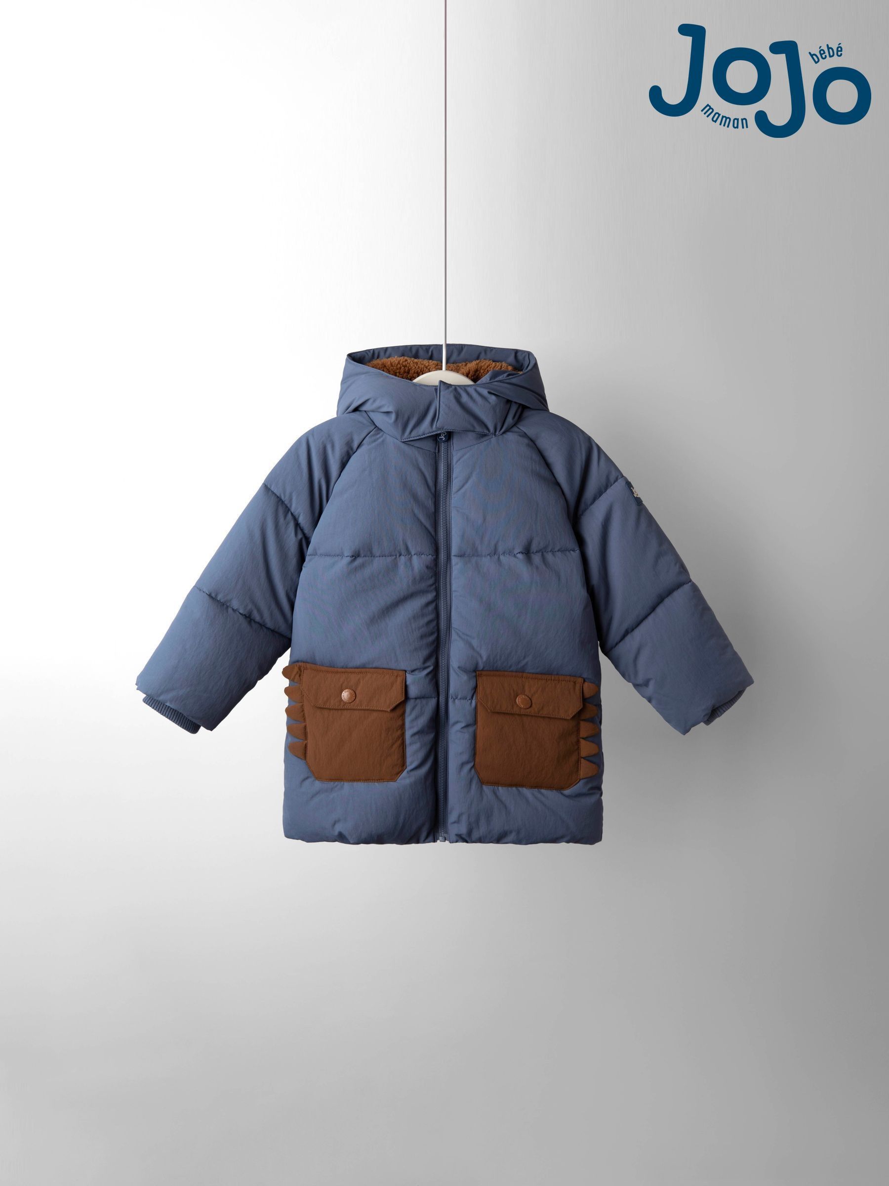 Navy Novelty Dino Borg Lined Hooded Puffer Coat - Image 4 of 4