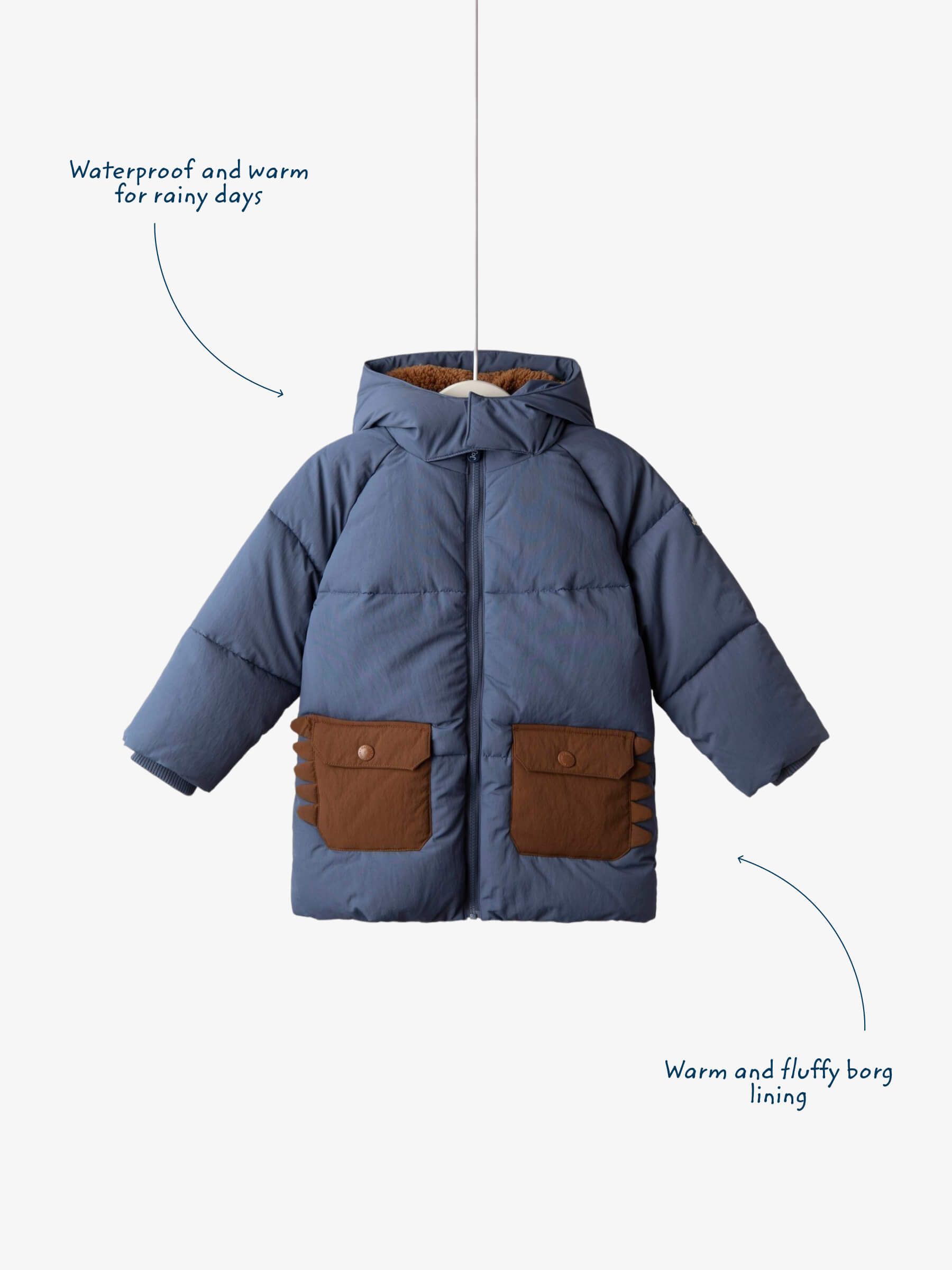 Navy Novelty Dino Borg Lined Hooded Puffer Coat - Image 7 of 8